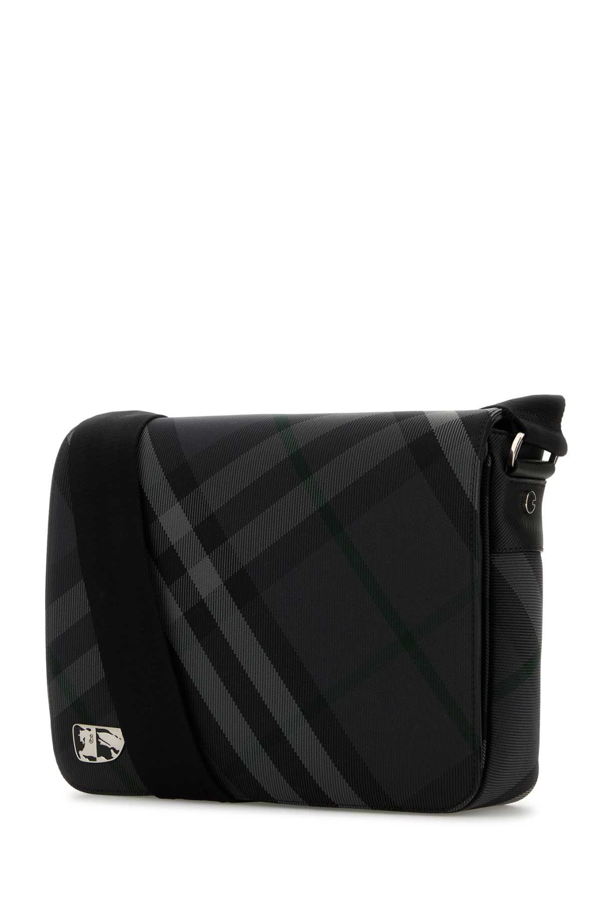 Shop Burberry Embroidered Cavnas Grid Crossbody Bag In Charcoal