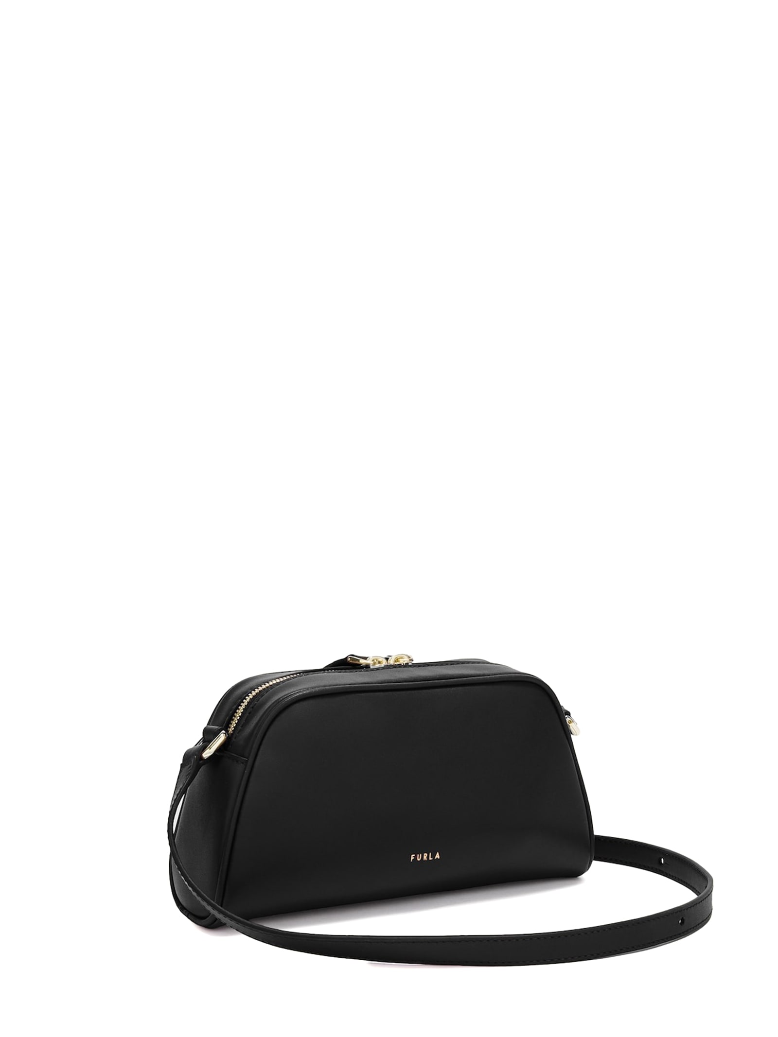 Shop Furla Goccia Mini Black Leather Shoulder Bag In Nero