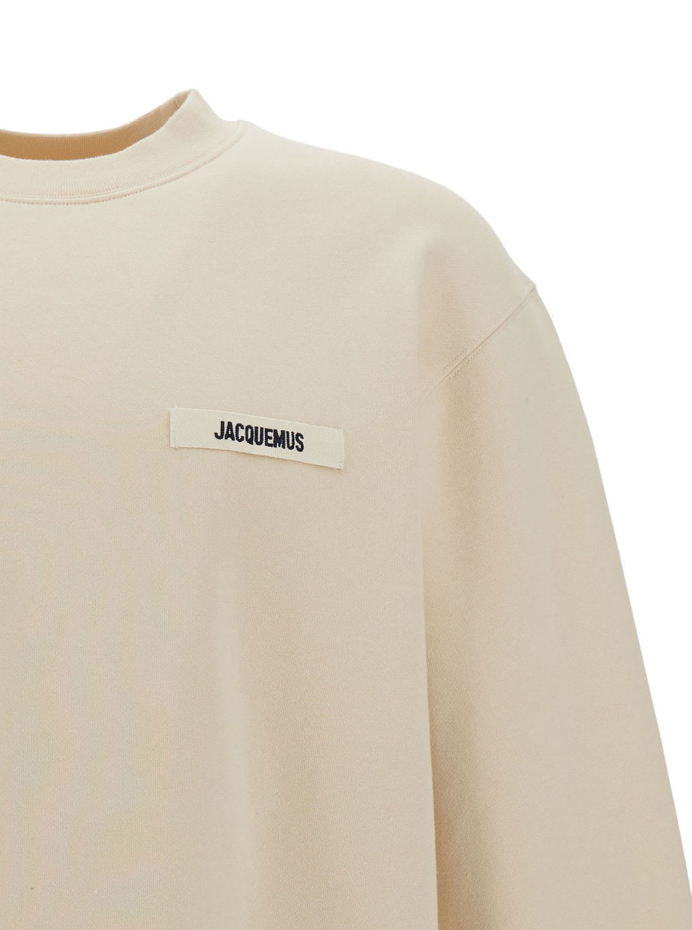 Shop Jacquemus Le Sweatshirt Gros-grain Beige Sweatshirt With Logo Patch In Cotton Man