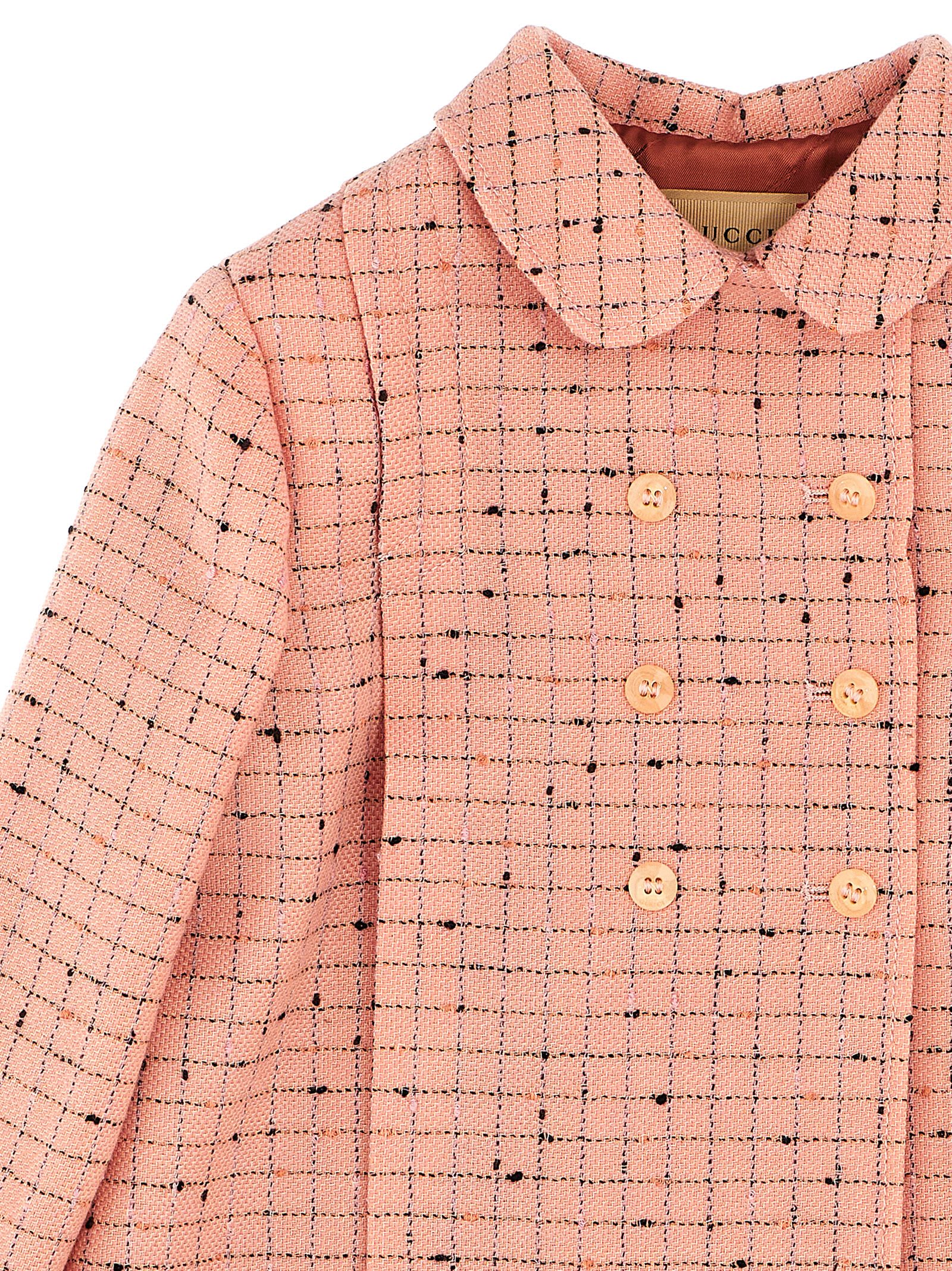 Shop Gucci Damier Wool Coat In Pink