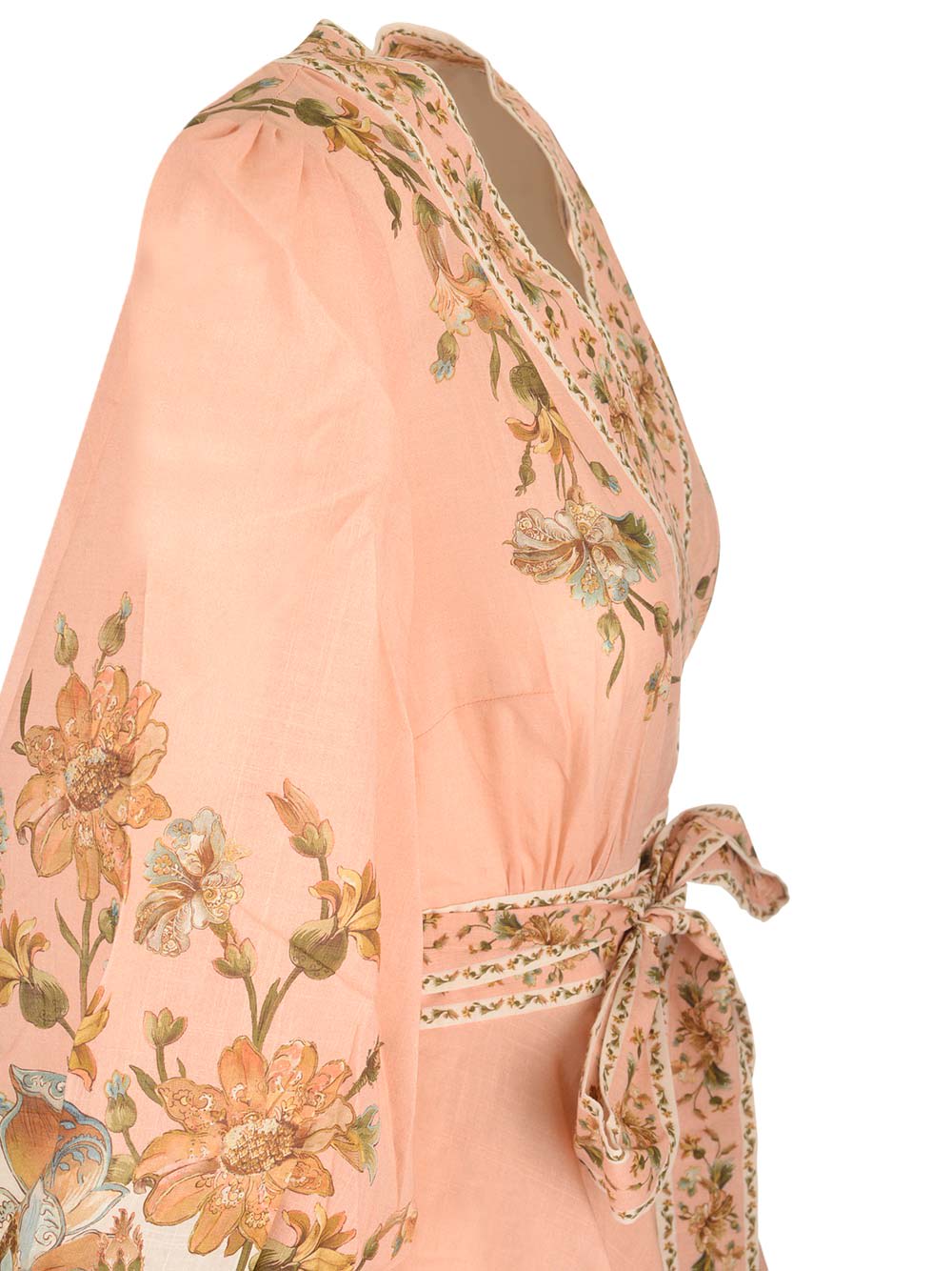 Shop Zimmermann Floral Chintz Wrap Mini Dress In Rose
