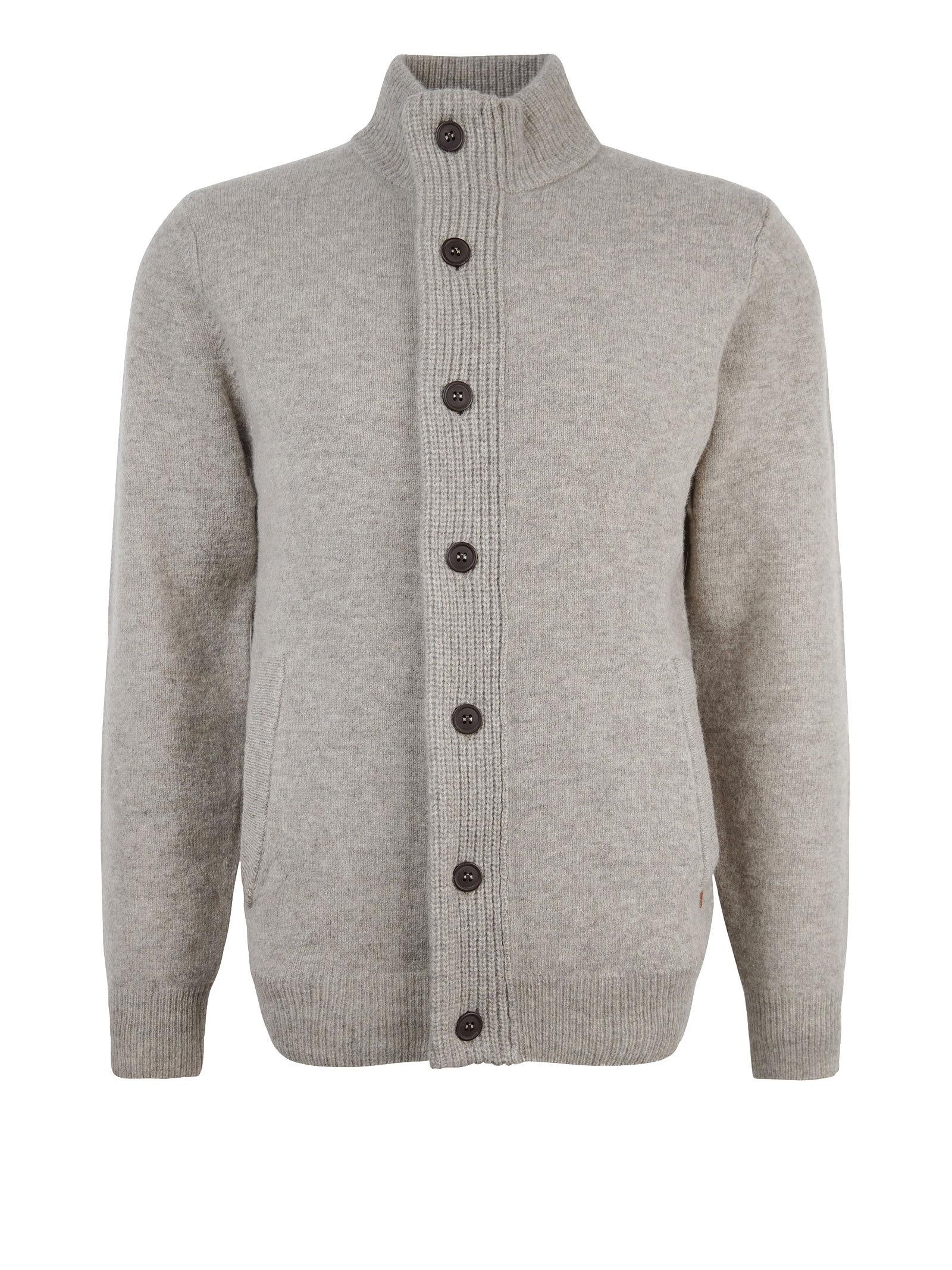 Barbour Fine Knit Wool Zip-through Sweater With High Neck And Button Closure In New Stone