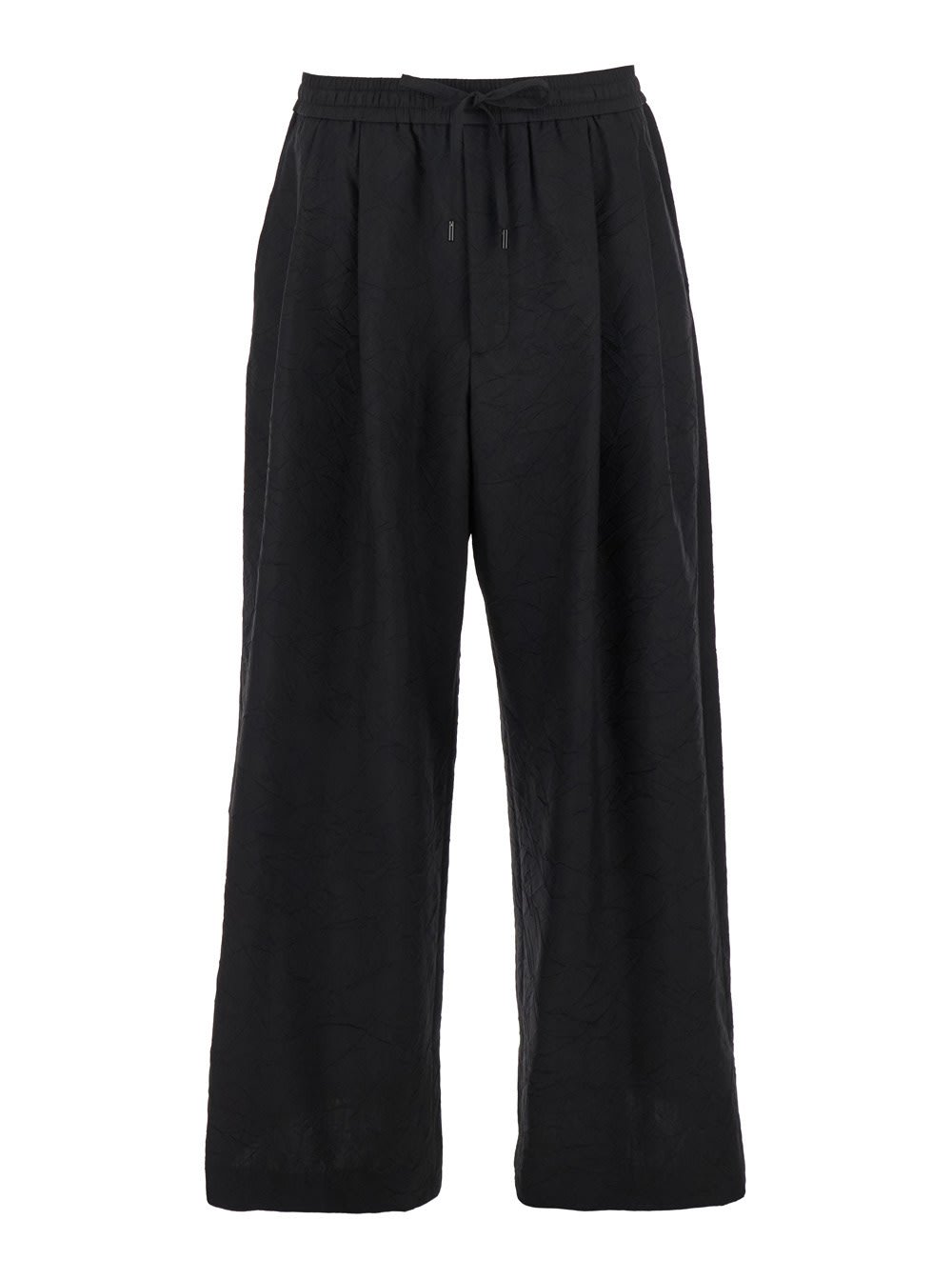 Juun. J Black Pants With Elastic Drawstring In Wool Blend Man