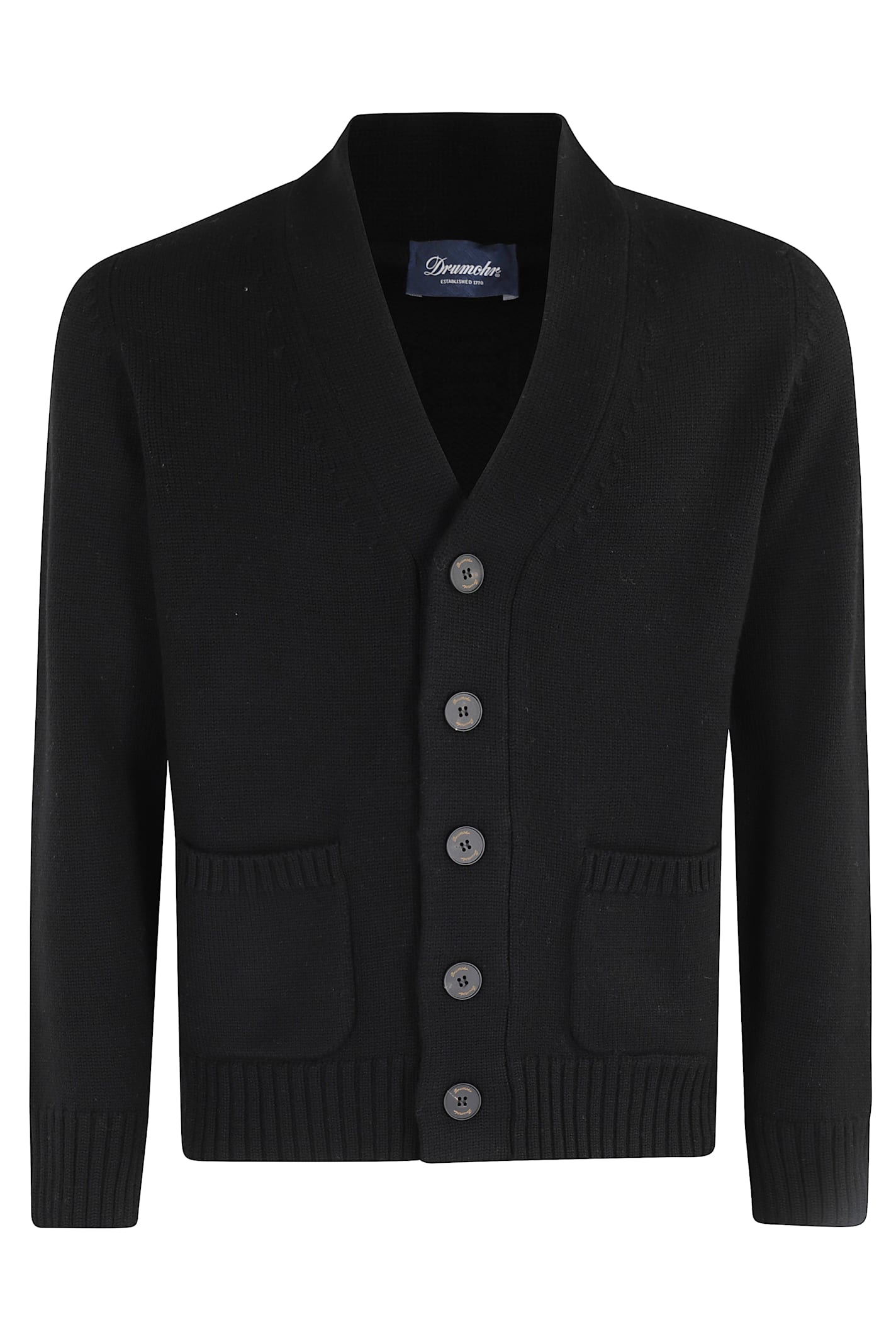 Drumohr Cardigan Lana Merinos Doppio Filo In Black