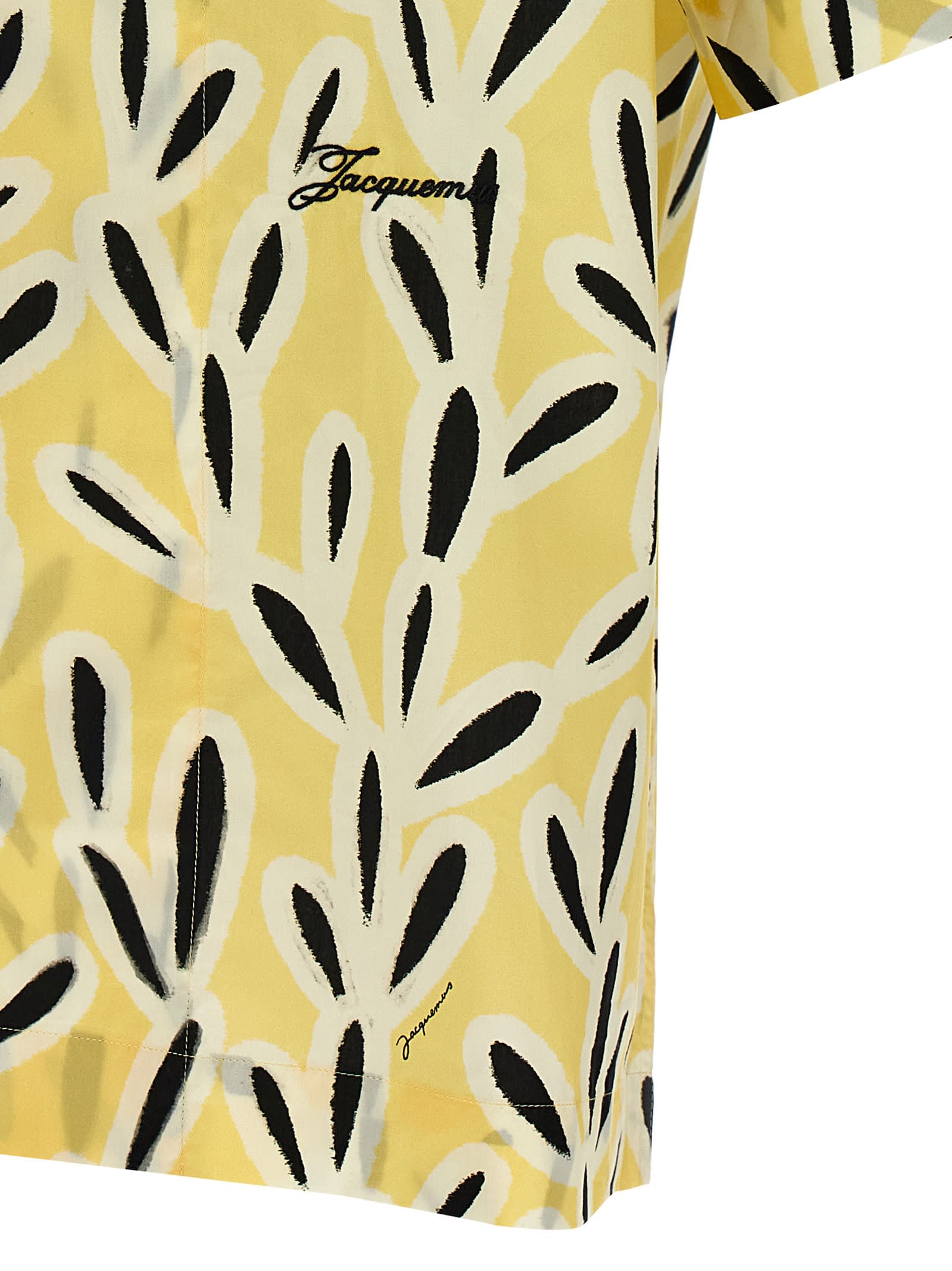 Jacquemus Yellow Cotton Jean Shirt With Playful Leaf Pattern