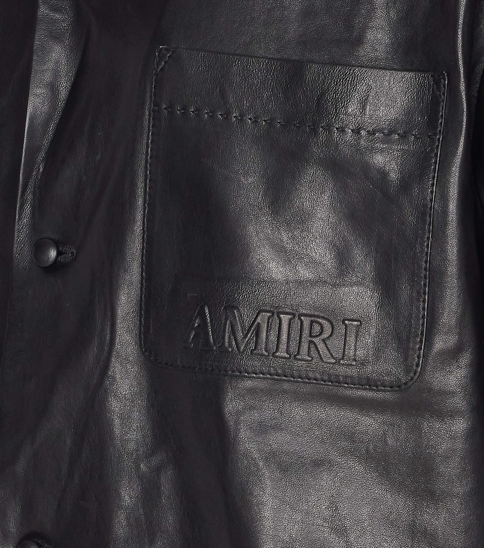 Amiri Short Sleeve Leather Jacket With Chest Pocket In Black