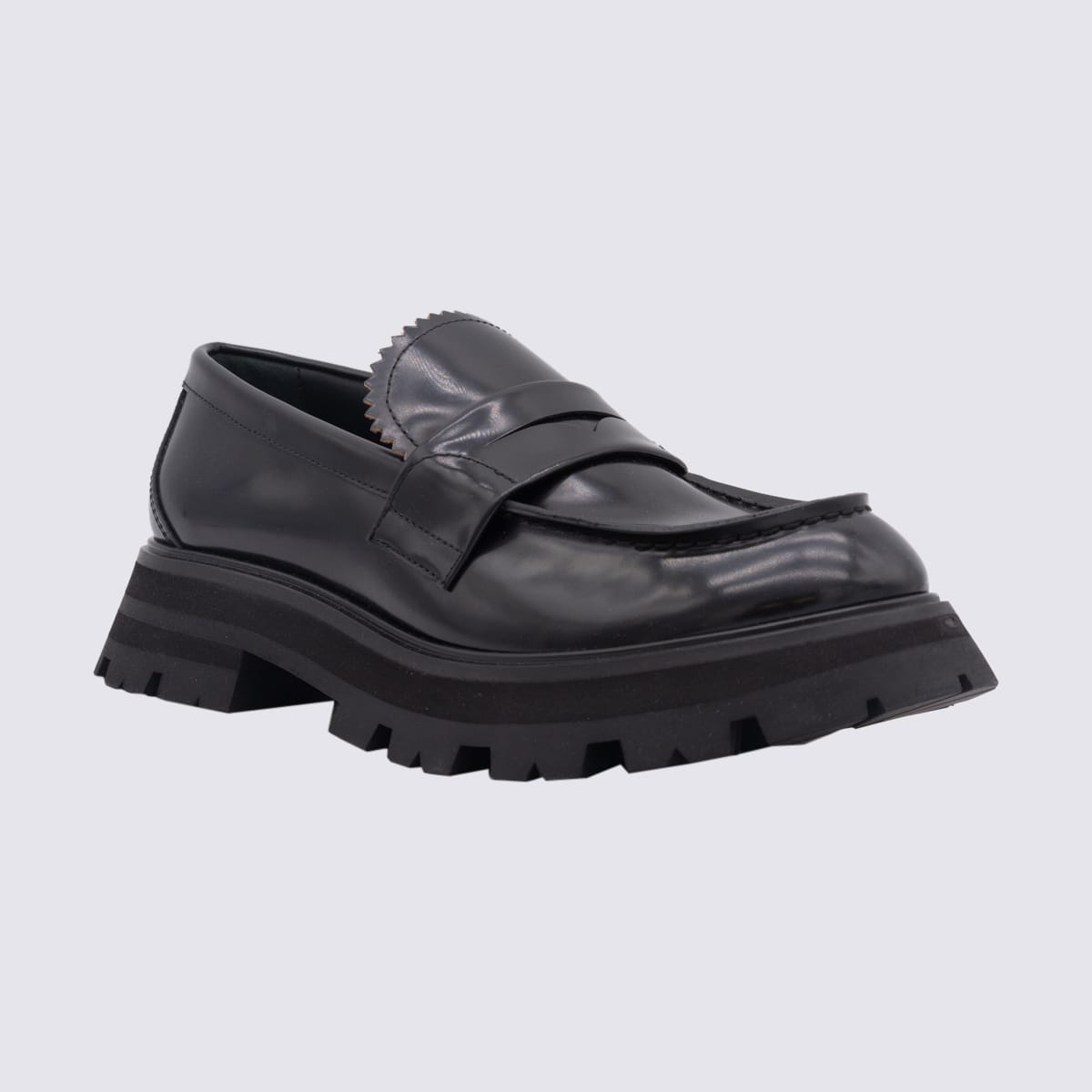 Shop Alexander Mcqueen Black Leather Wander Loafers