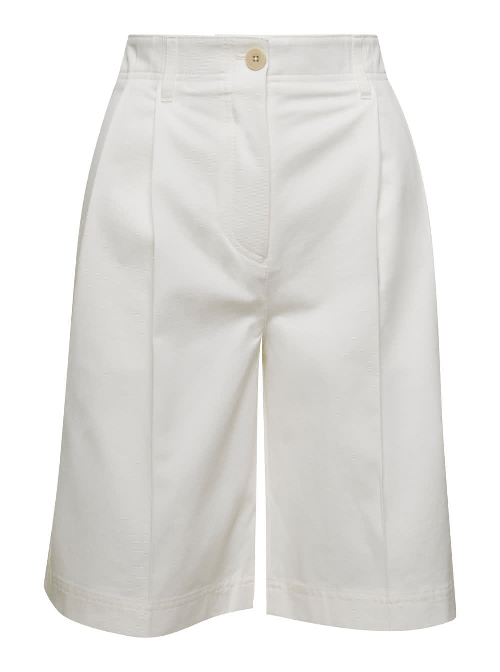Totême White Twill Pleated Bermuda Shorts In Cotton Woman