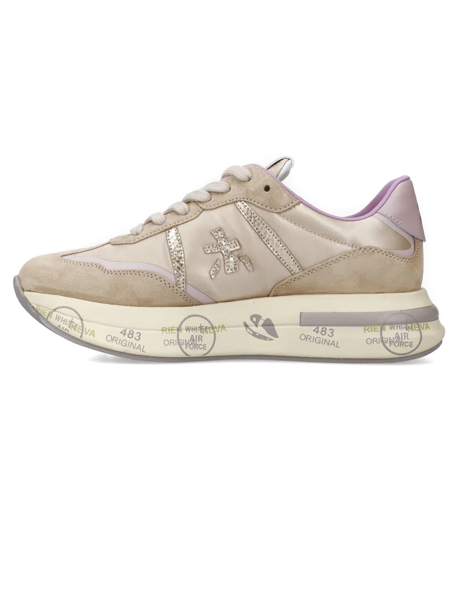 Shop Premiata Beige Cassie Sneakers