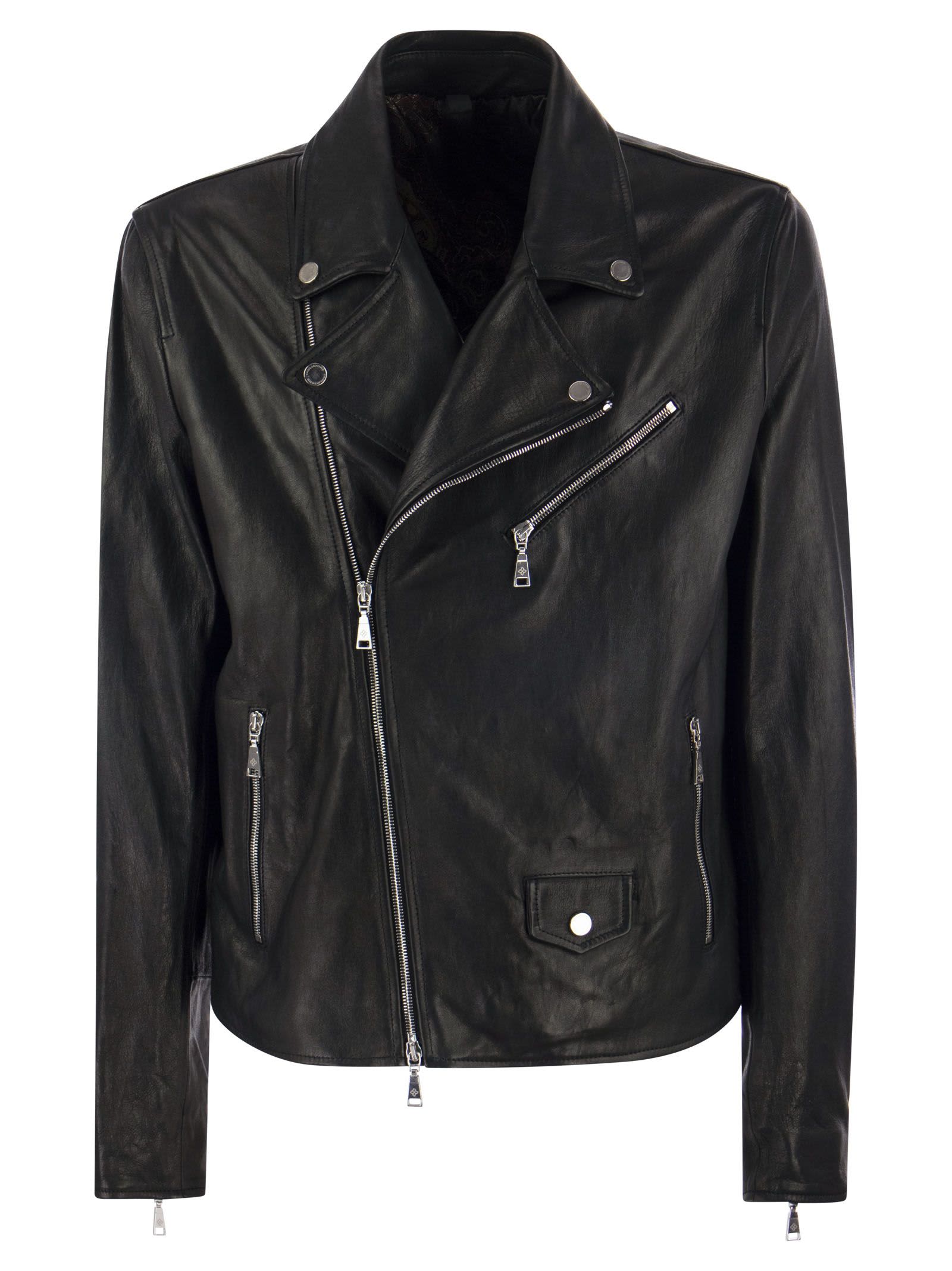 Tagliatore Notched Long-sleeve Leather Jacket In Black