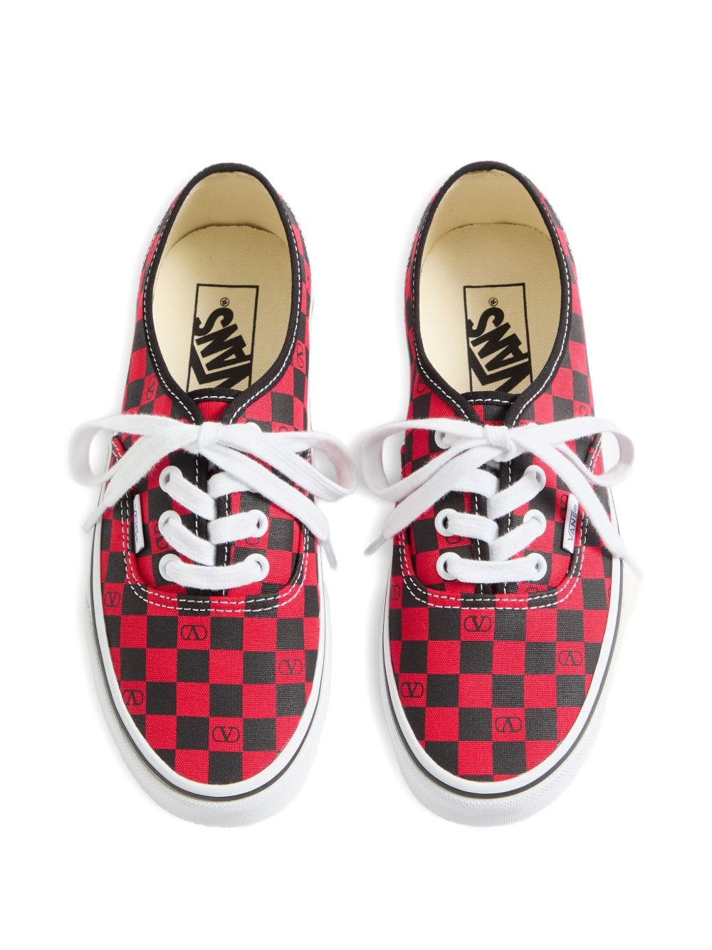 Valentino Garavani And Vans Low-top Trainer In Fabric With Vlogo Checkerboard Print In Red