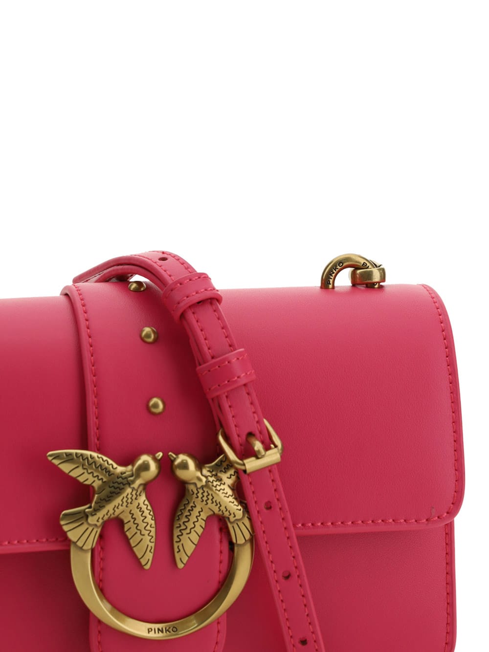 Shop Pinko Love One Mini Shoulder Bag In Barbabietola Ch-antique Gold