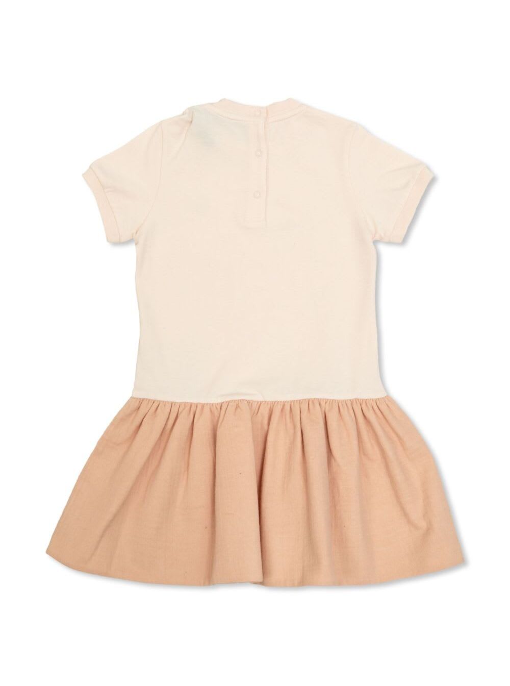 Moncler Beige Dress With Logo Patch On The Front And Flared Skirt In Cotton Baby In Brown