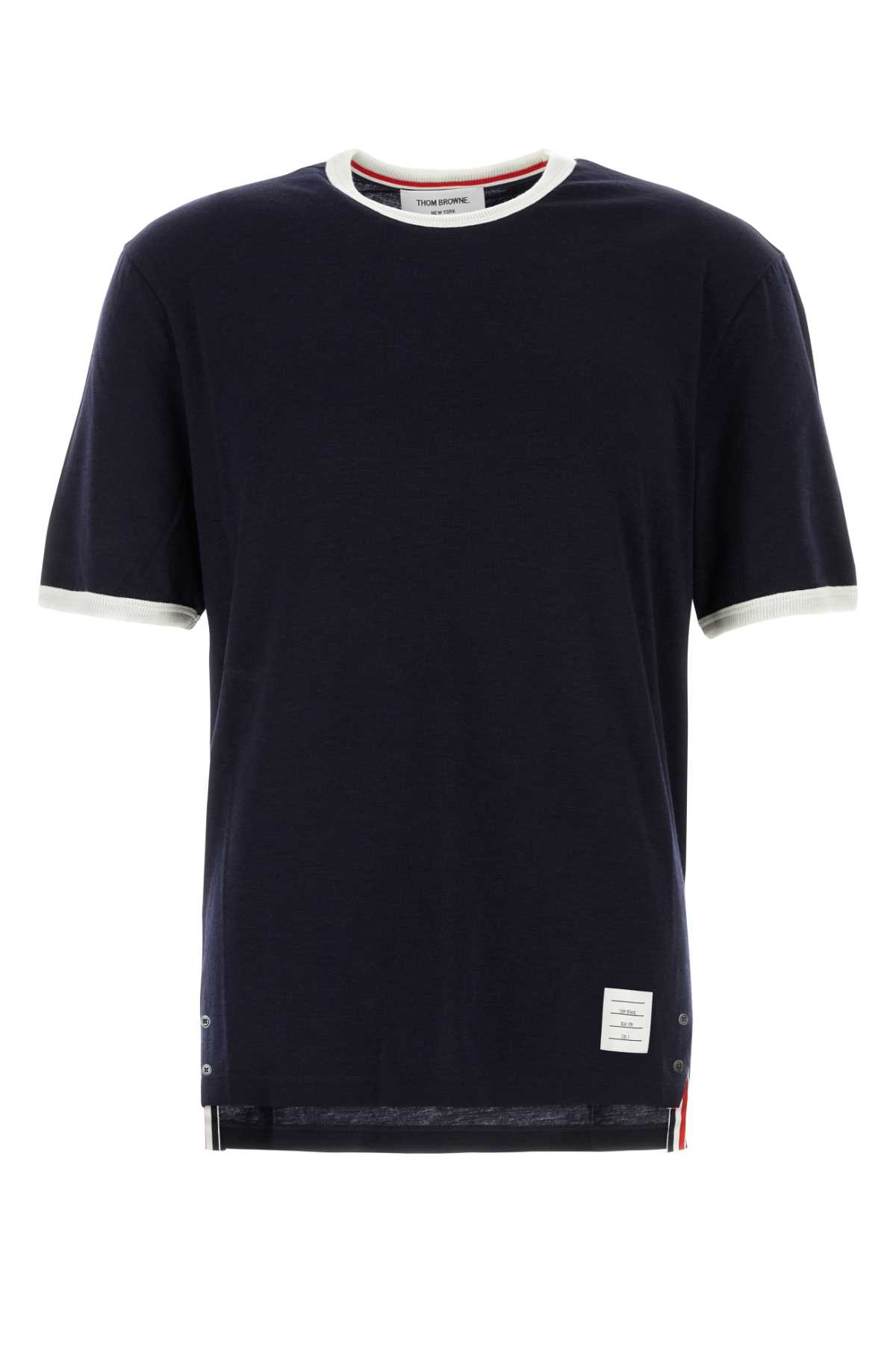 Shop Thom Browne Navy Blue Stretch Wool T-shirt