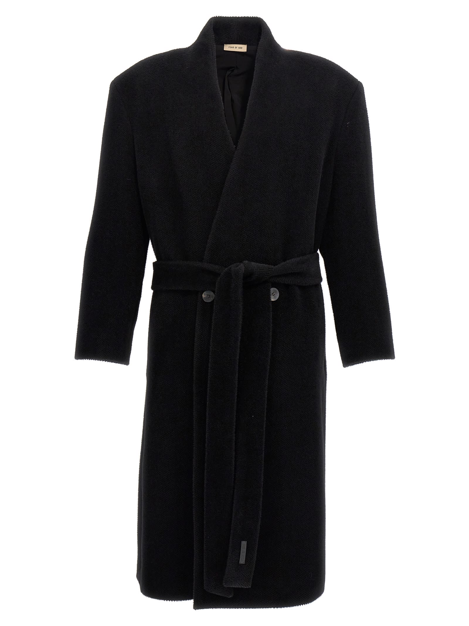 Shop Fear Of God Lapelless Coat In Black