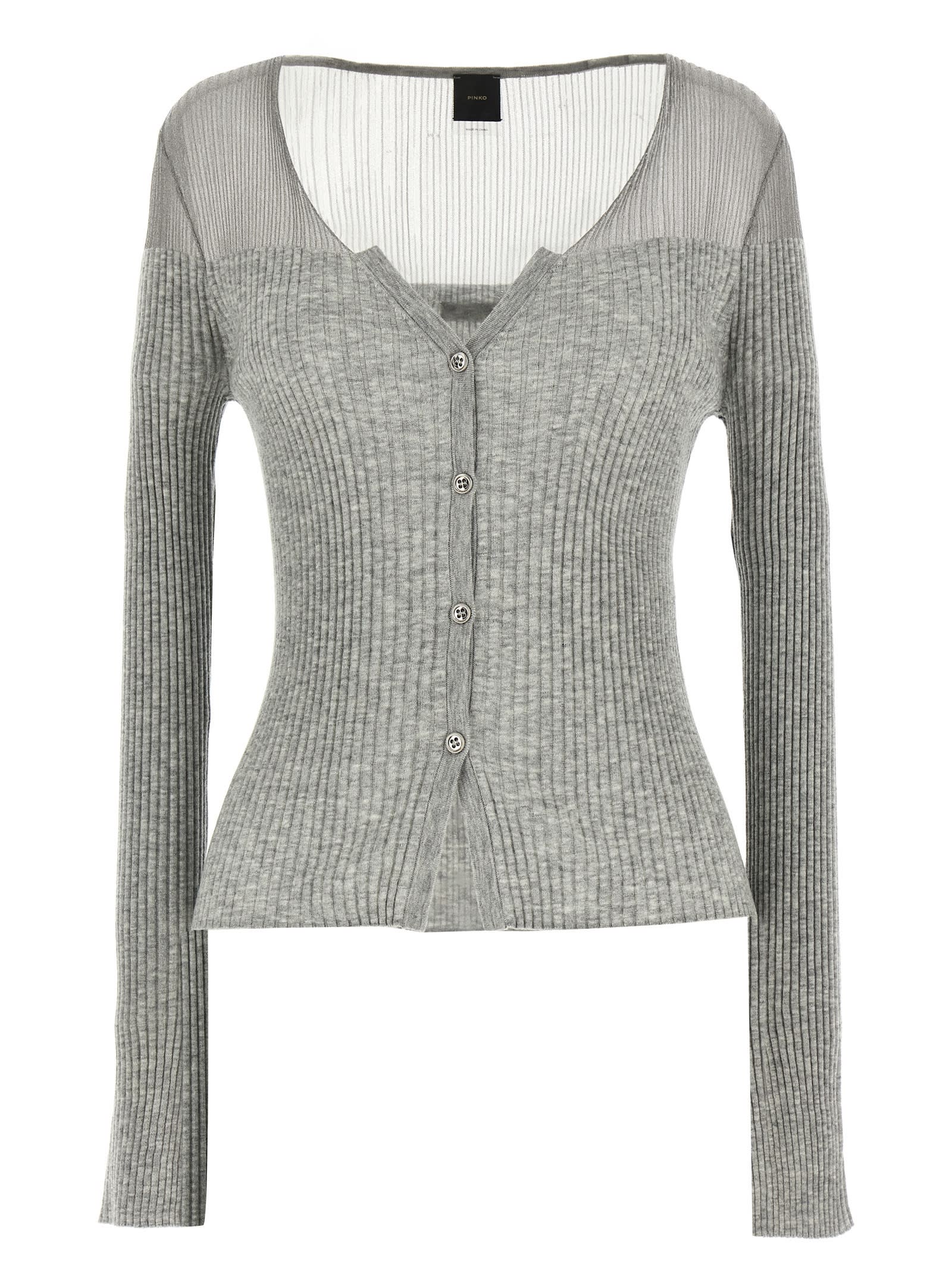 Pinko Long-sleeved Knitted Cardigan In Gray