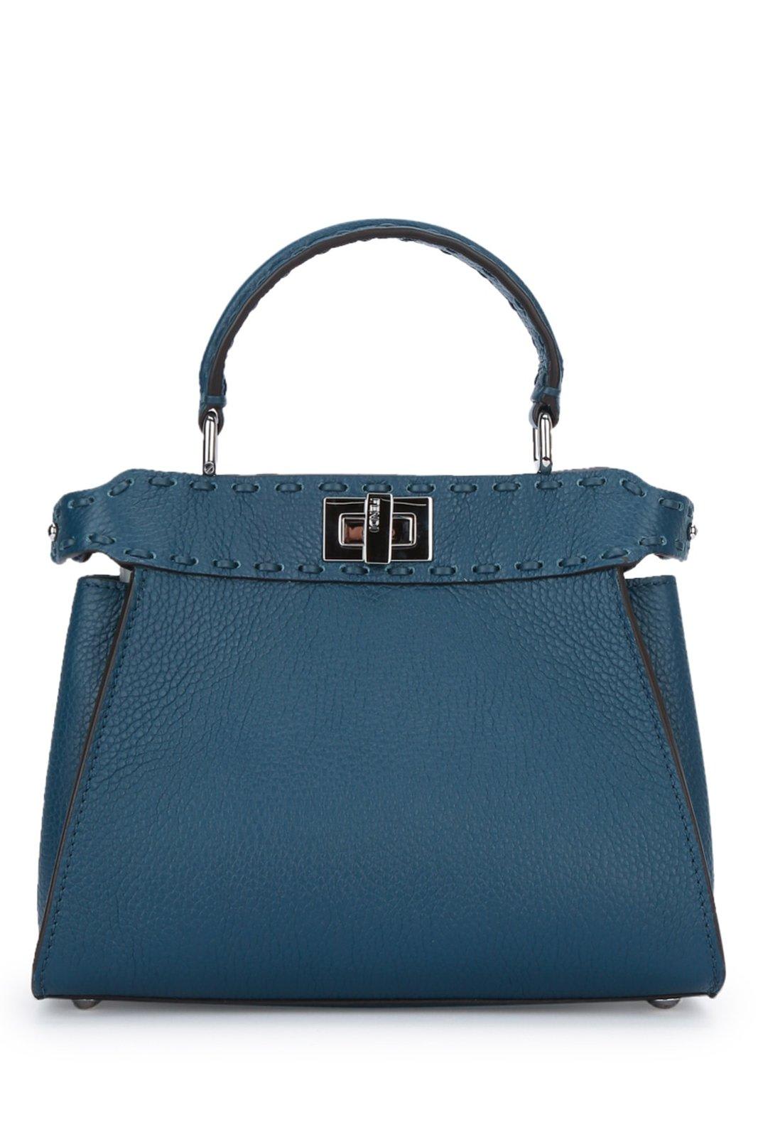 Shop Fendi Peekaboo Mini Tote Bag In Pavone+palladio