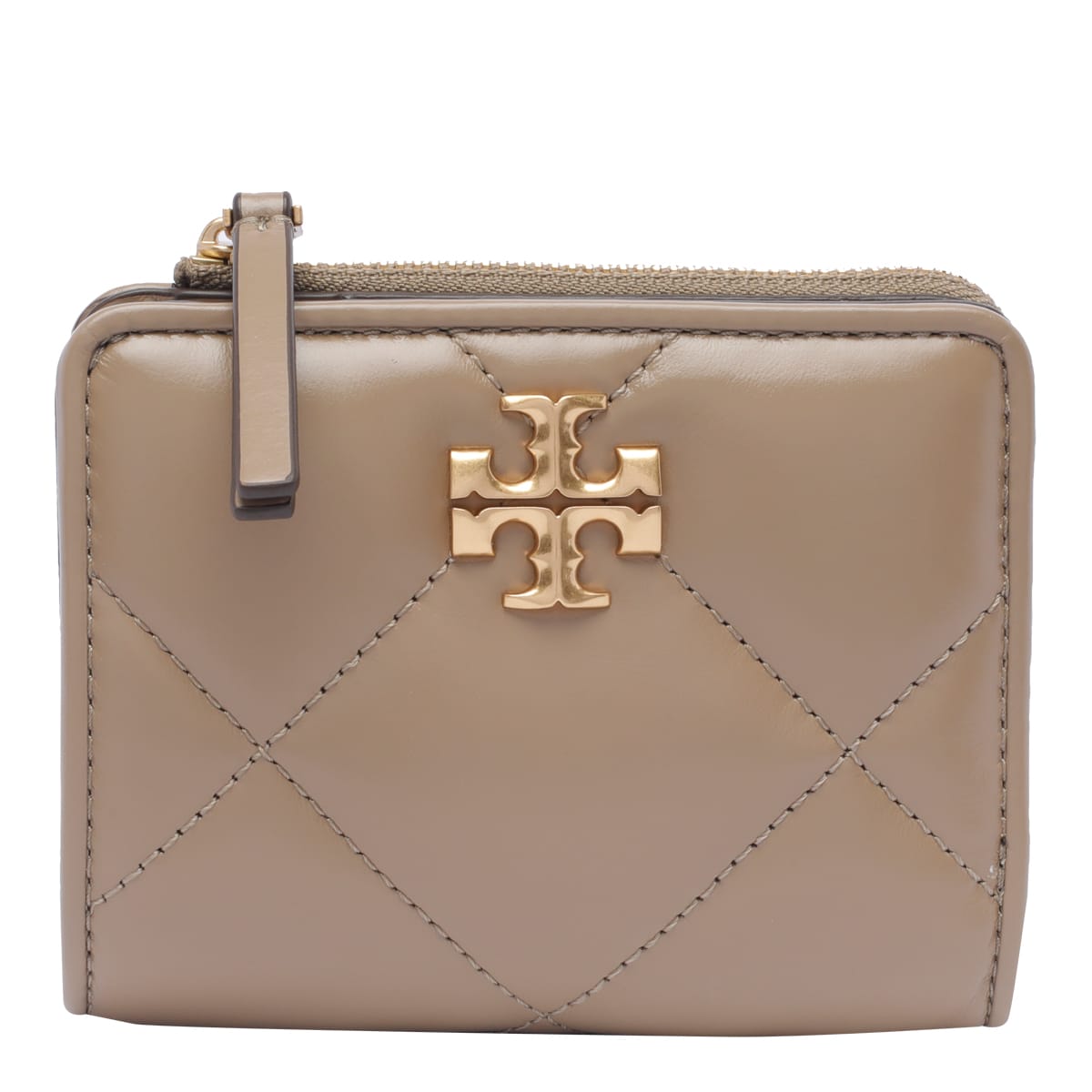Tory Burch Quilted Buttoned Wallet In Beige
