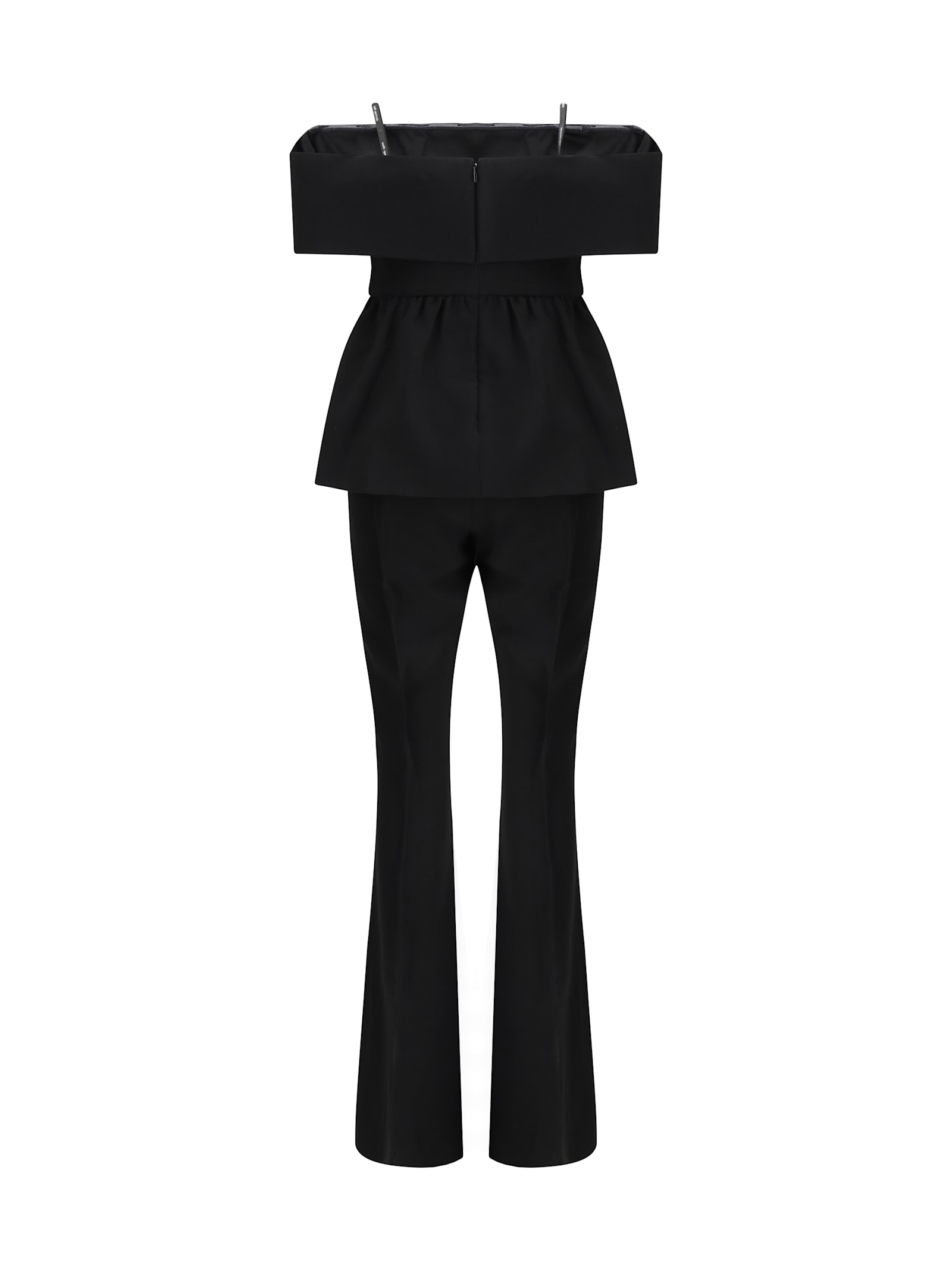 Self-portrait Black Crepe Off Shoulder Jumpsuit Black In Black