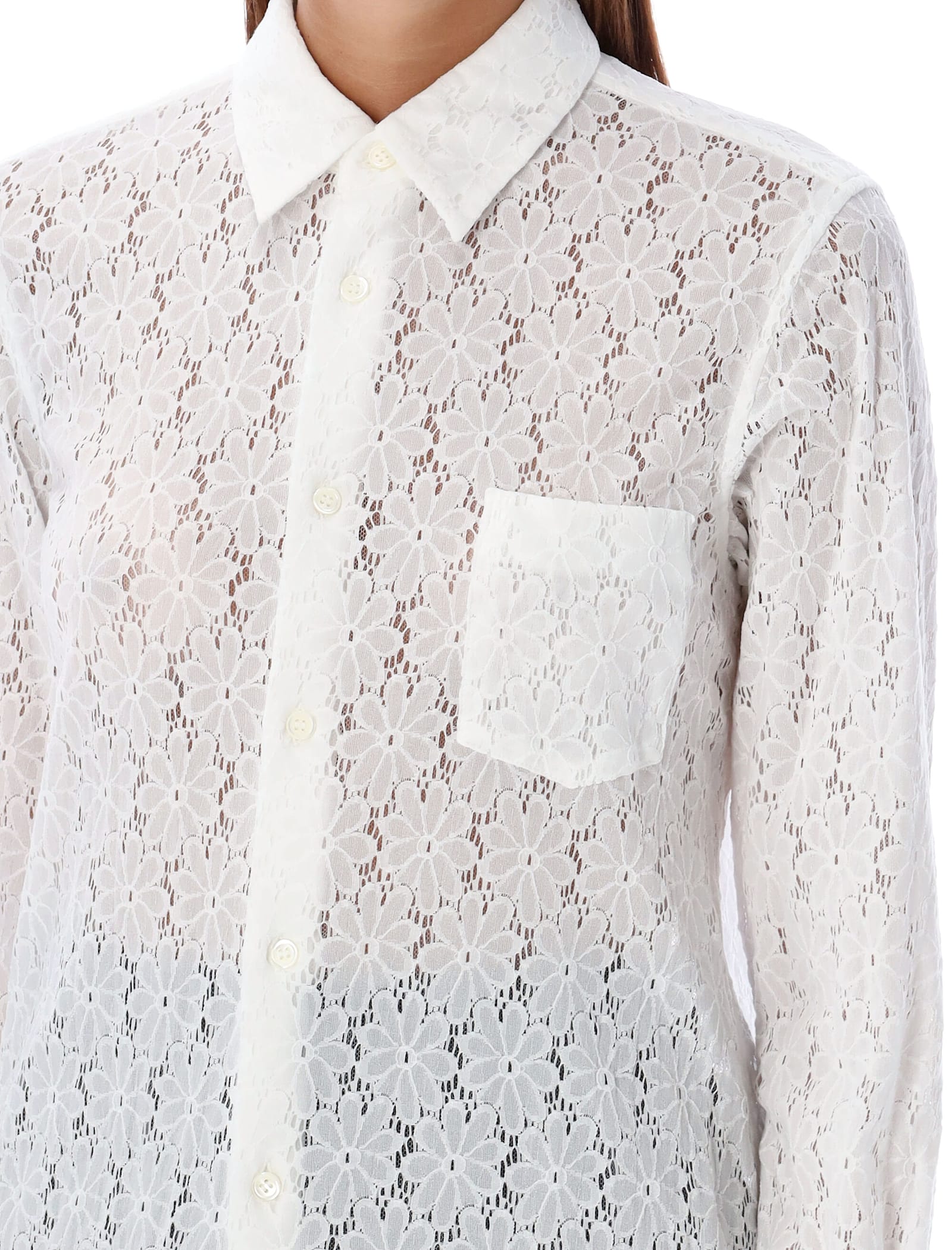 Shop Comme Des Garçons Sheer Lace Button-up Shirt In Off-white