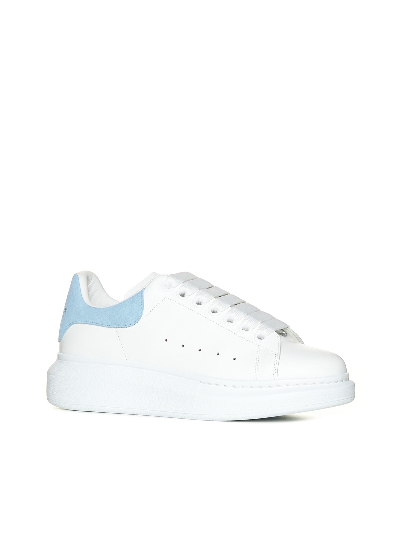 ALEXANDER MCQUEEN SNEAKERS IN LEATHER AND LIGHT BLUE HEEL 