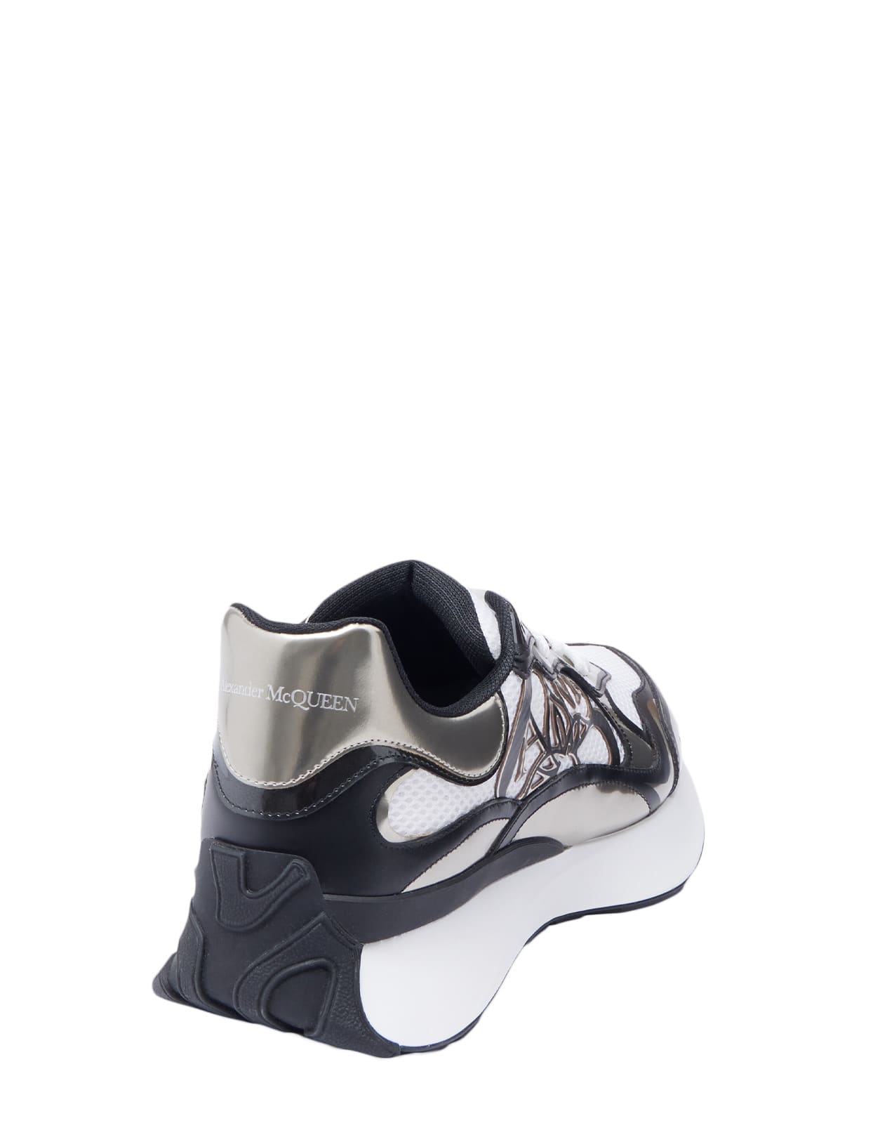 Sprint Runner Leather Trimmed Sneakers in Metallic - Alexander Mc Queen