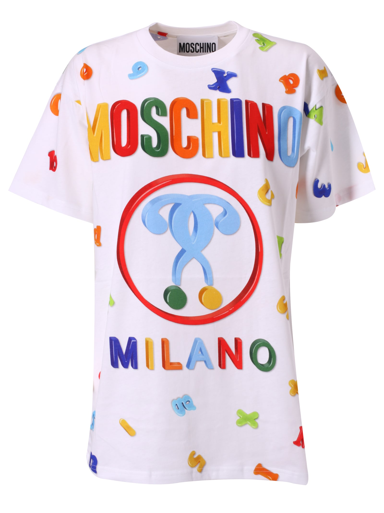 Moschino All-over Logo Print T-shirt In White/multicolor