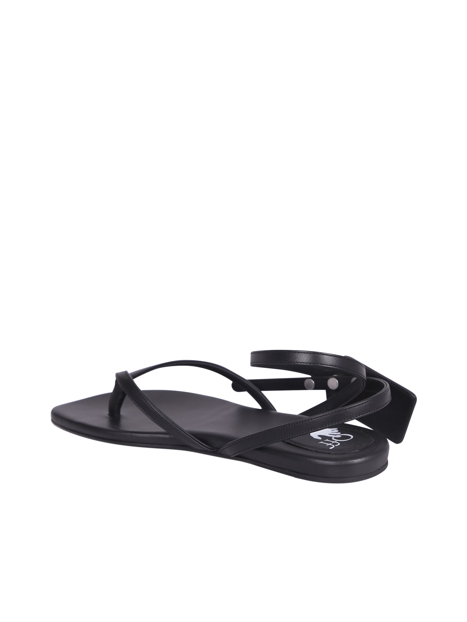 Off-white Zip Tie Flat Flats In Black Leather In Black
