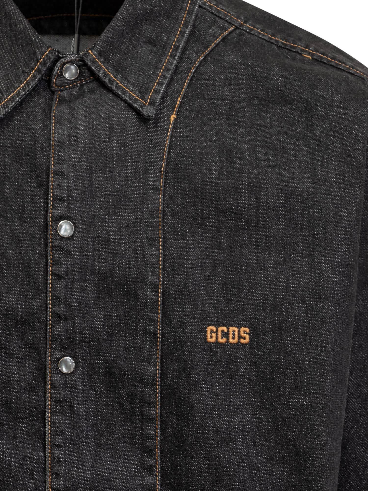 Shop Gcds Wirdo Denim Shirt In Black