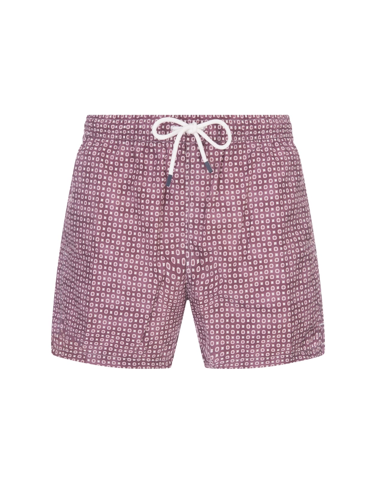 Burgundy Swim Shorts With Micro Pattern