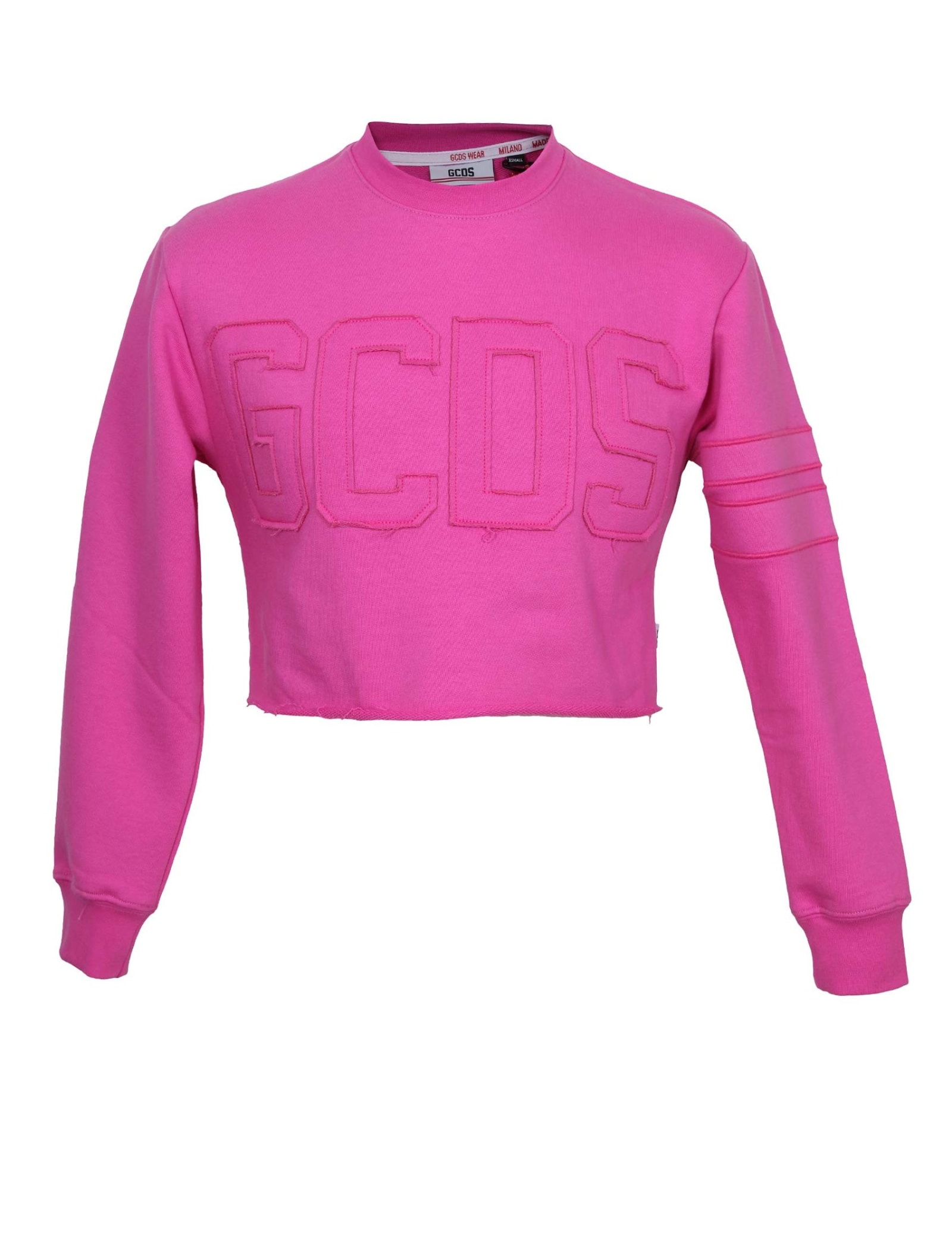 Gcds Cropped Crewneck Sweatshirt In Fucsia