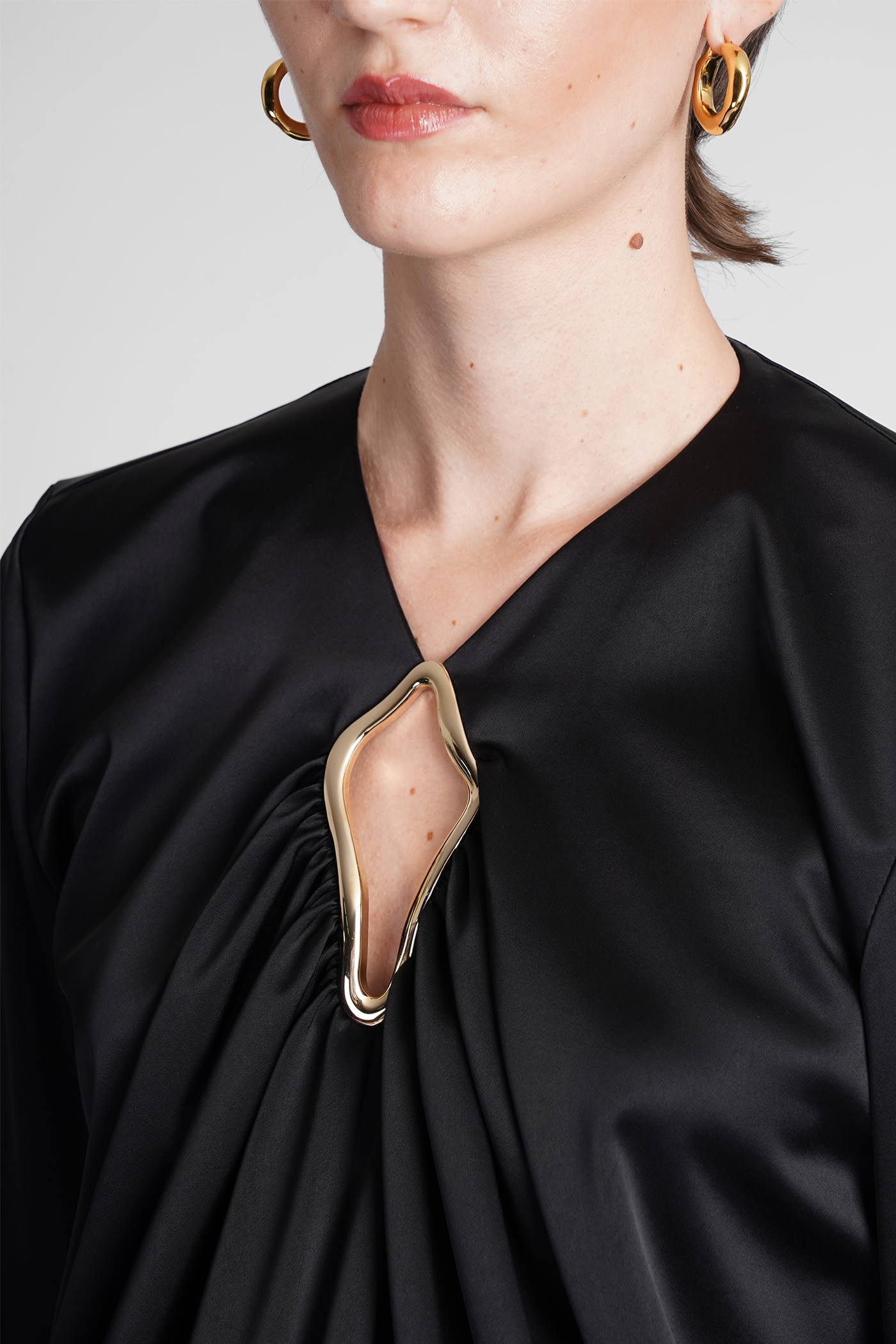 Lanvin Draped Long-sleeved Blouse In Black