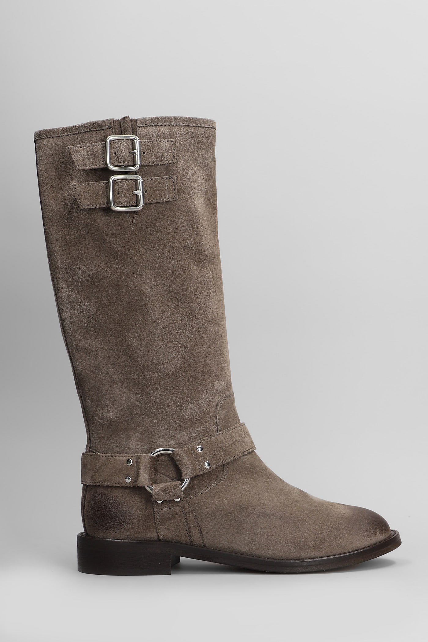 Low Heels Boots In Taupe Suede