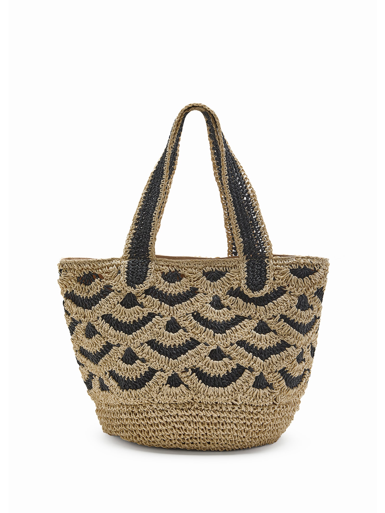 Shop Maliparmi Shopping Bag In Hand-woven Two-tone Raffia In Beige/nero