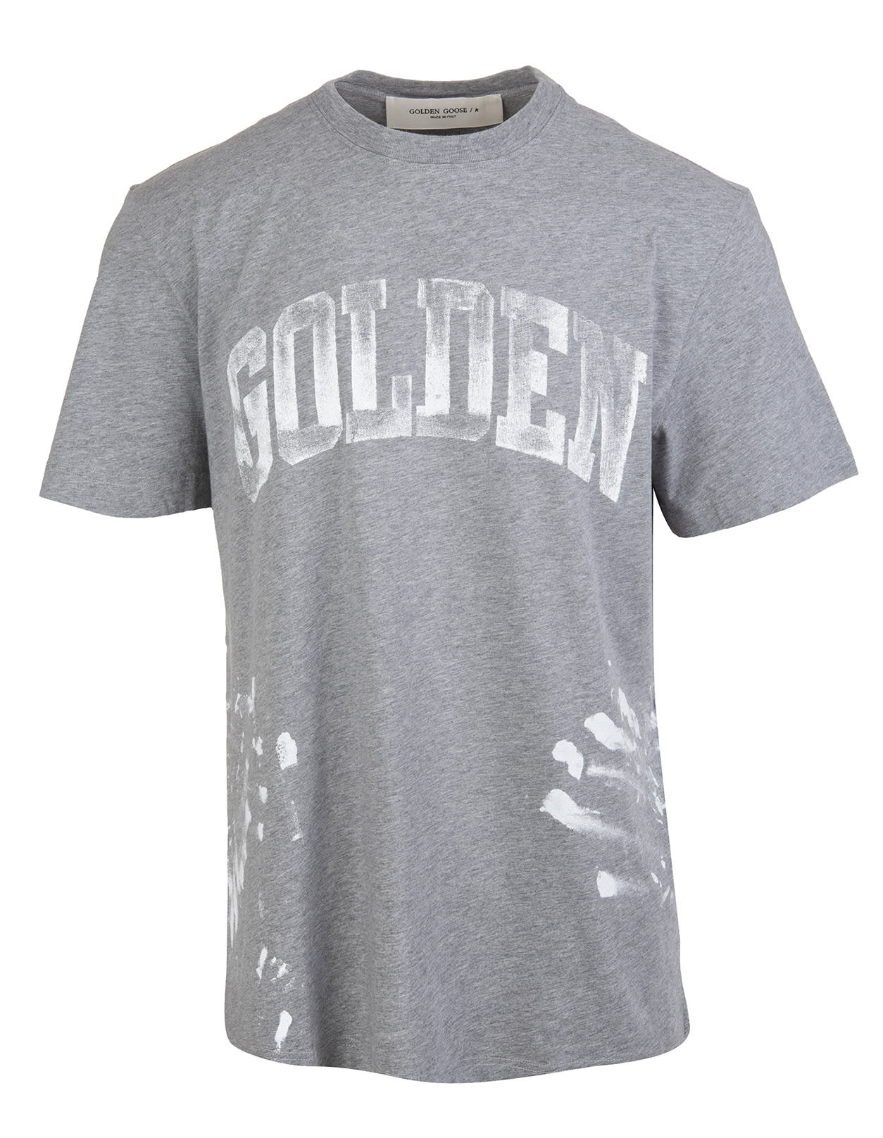 Golden Goose Man Grey T-shirt With Logo And And Footprints
