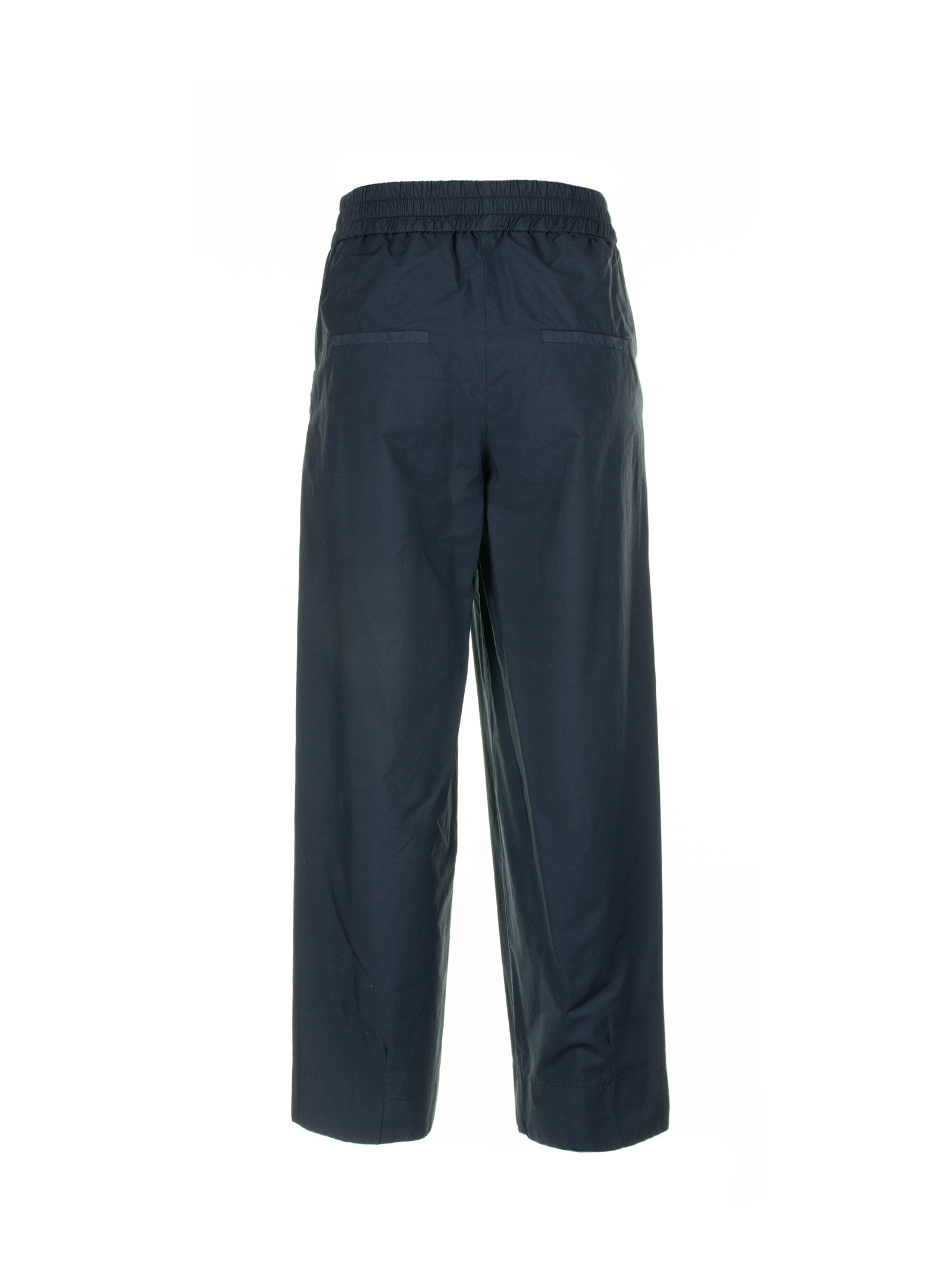 Shop Via Masini 80 Navy Blue Poplin Trousers In Blu Navy