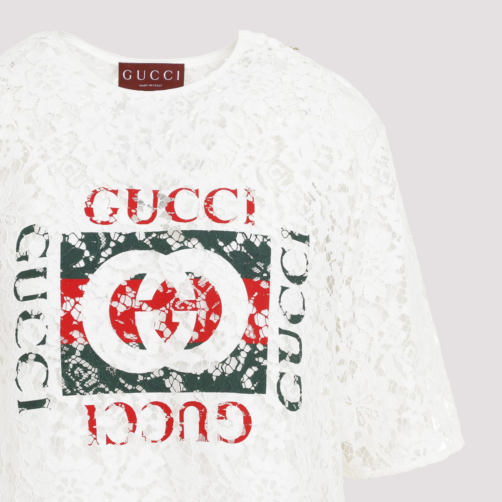 Shop Gucci Flower Lace Top In Off White Mix