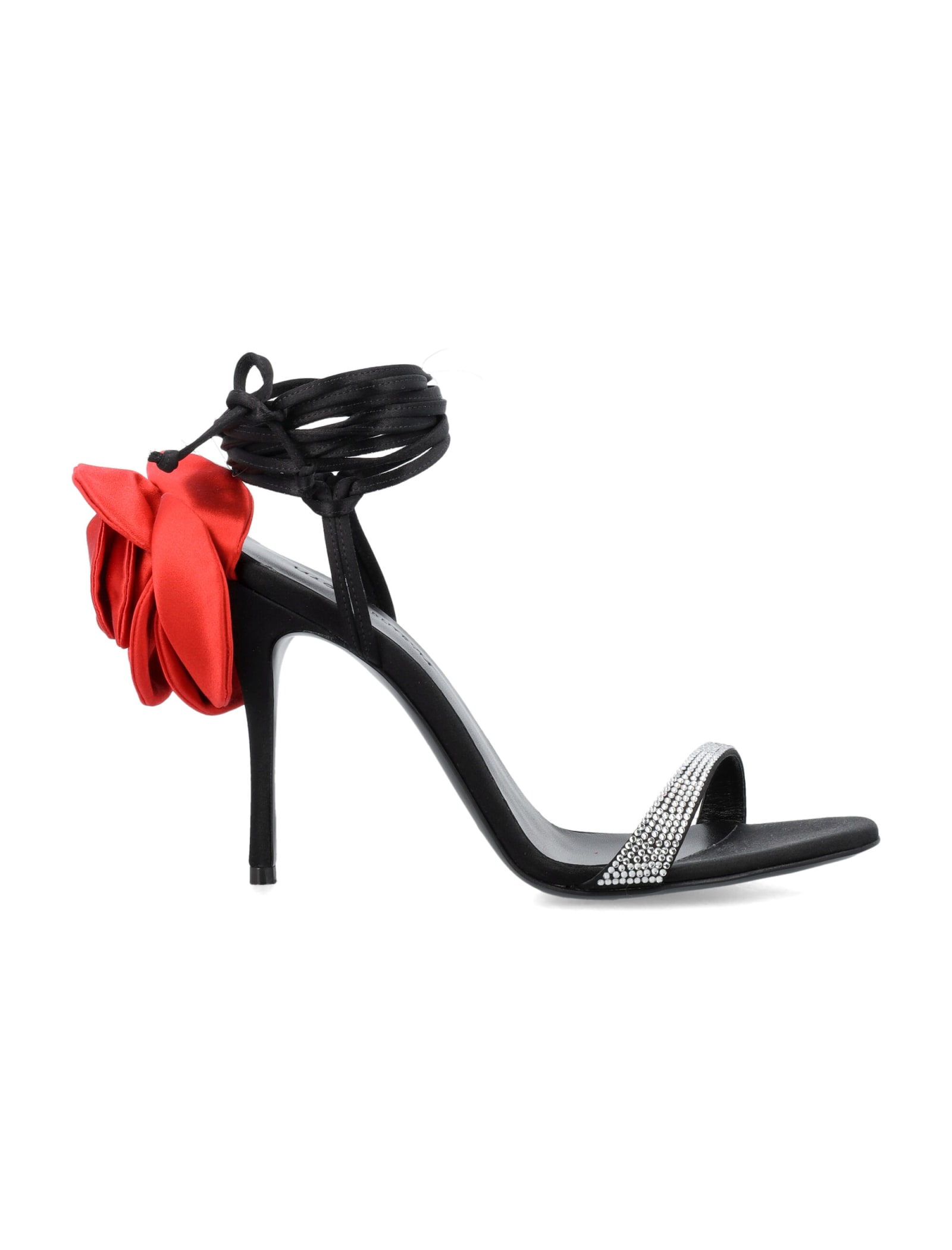 MAGDA BUTRYM RED FLOWERS HEEL SANDALS WITH STRASS