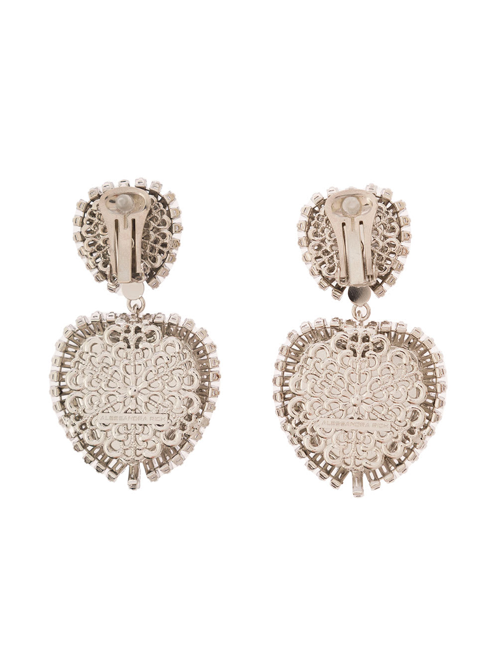 Shop Alessandra Rich Silver-colored Heart-shaped Clip-on Earrings With Crystal Embellishment In Hypoallergenic Brass Woma In Metallic