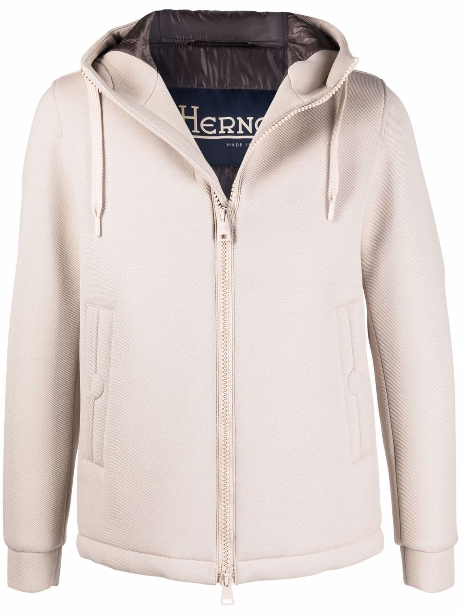 Herno Cream Hooded Zip-up Jacket