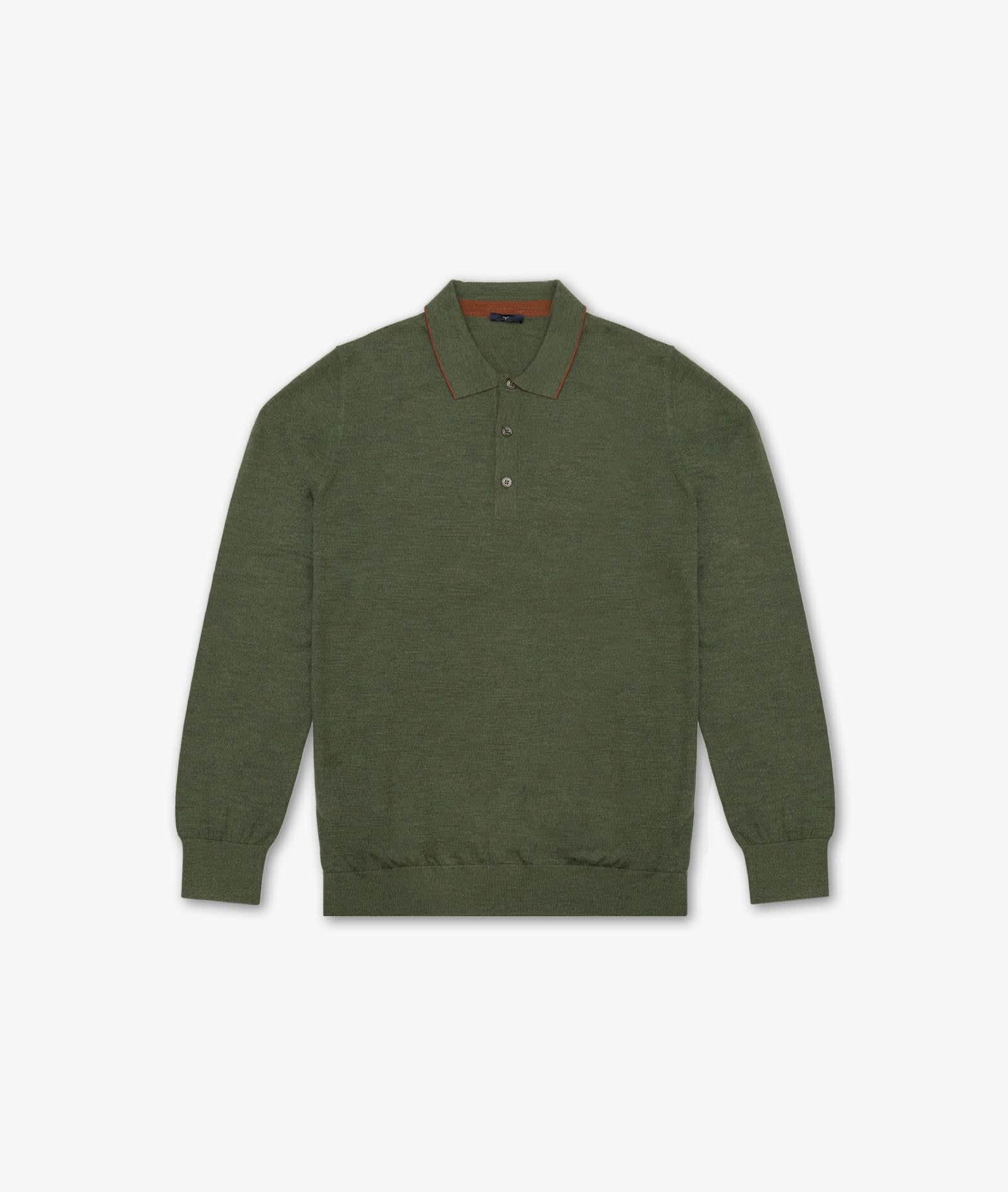 Larusmiani Long Sleeve Polo Shirt Jumper In Olive