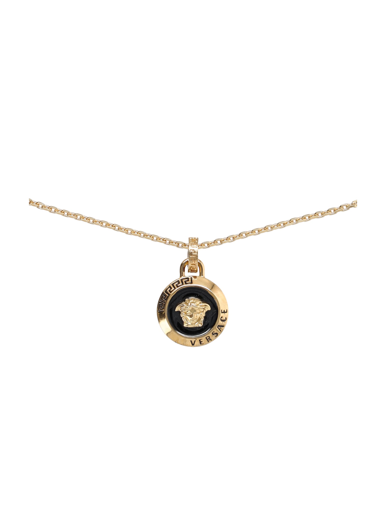 Shop Versace Medusa Coin Necklace In Gold Black
