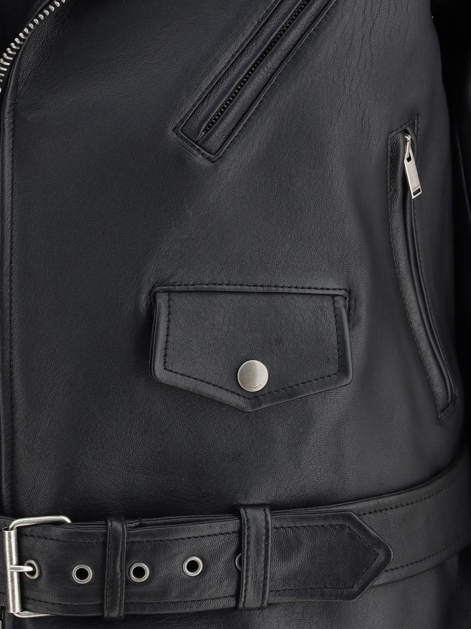 Saint Laurent Leather Jacket In Black