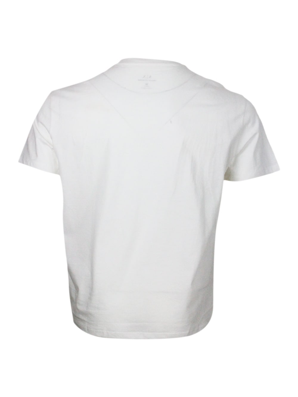 Shop Armani Collezioni Crew-neck, Short-sleeved T-shirt In Soft Cotton With Tone-on-tone Logo On The Chest In White