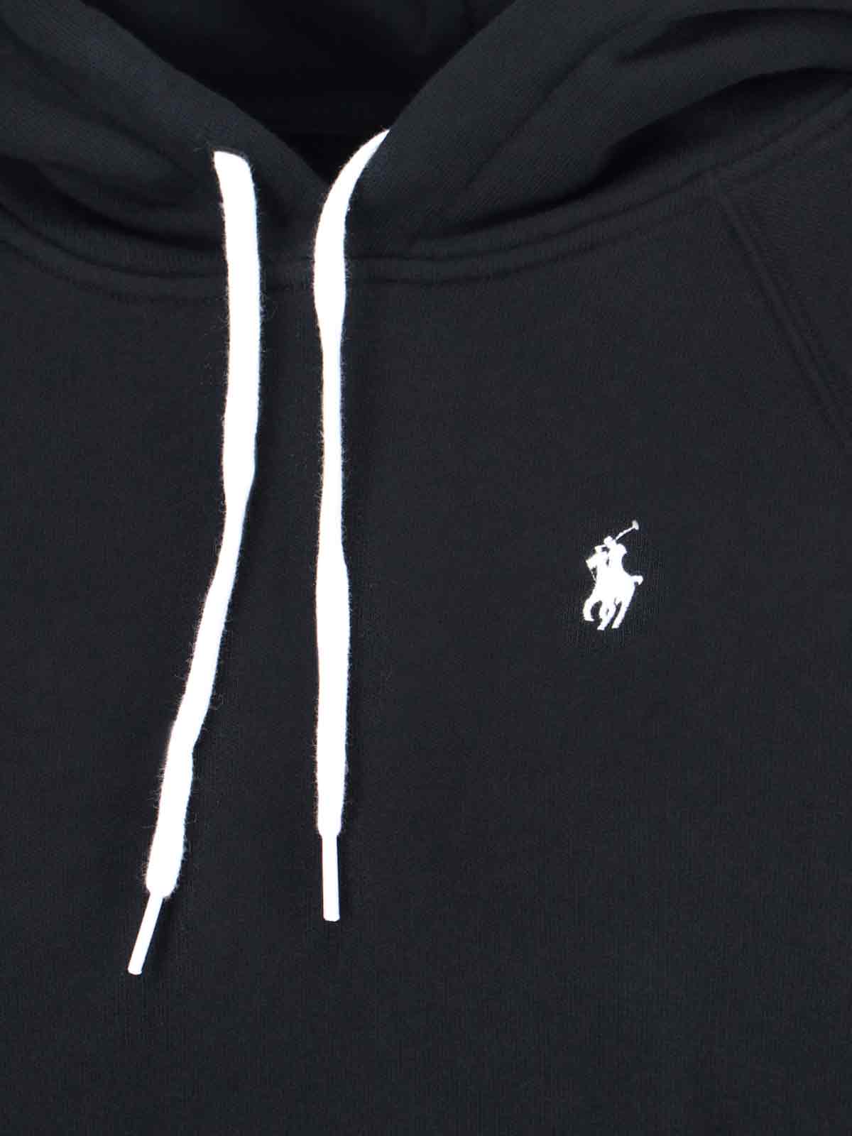 Polo Ralph Lauren Black Hoodie With Drawstring Hood And Pony Embroidery On The Front In Blue
