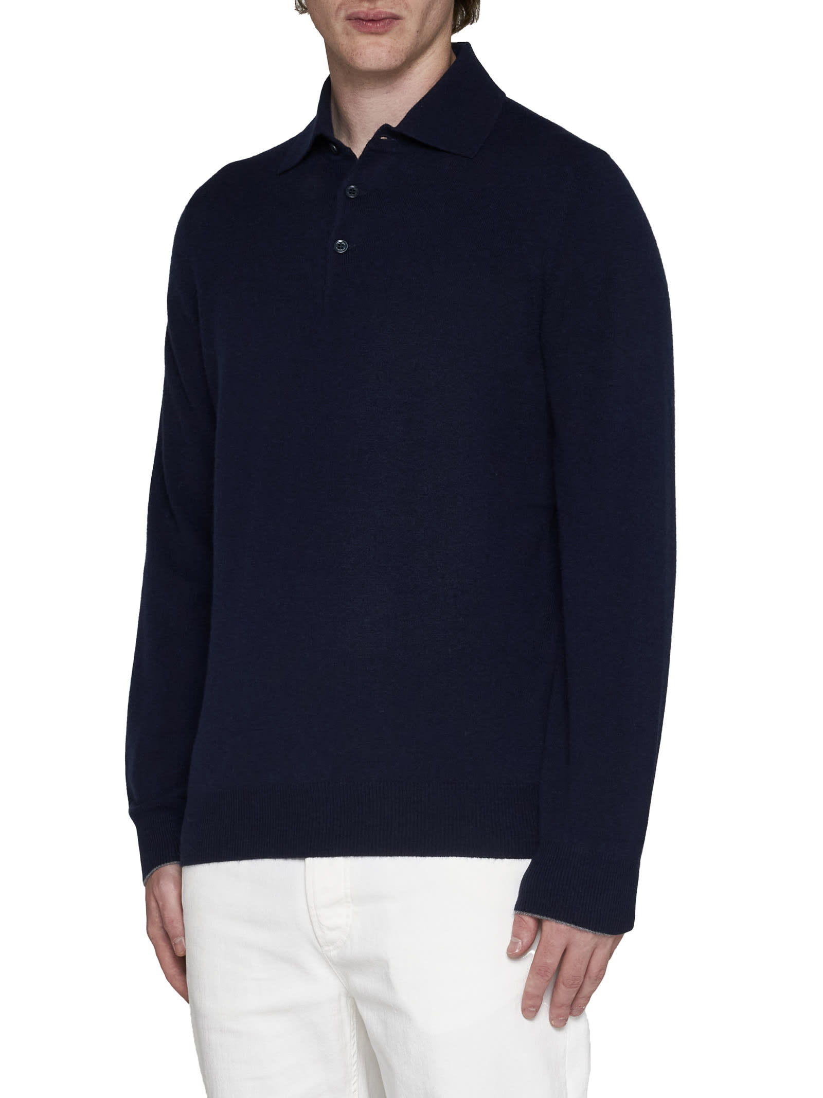 Brunello Cucinelli Cashmere Polo Sweater In Blu