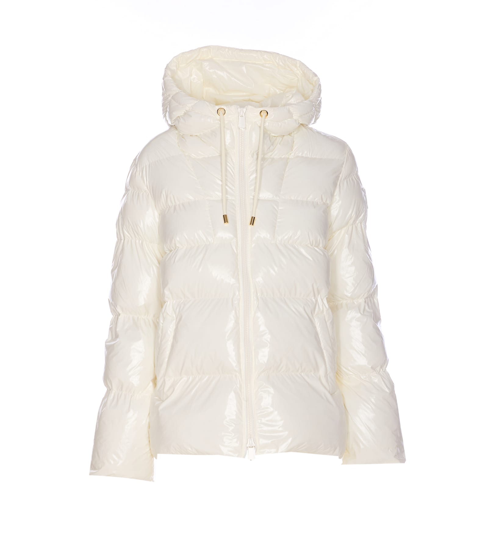 Pinko Quilted Coat Hood Drawstring Detail In White