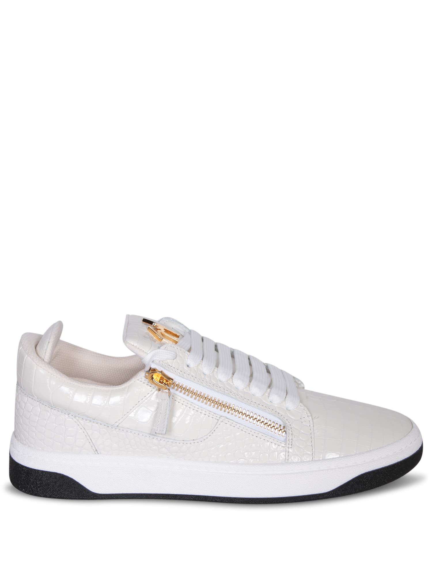 Shop Giuseppe Zanotti Zip White-gold Sneakers