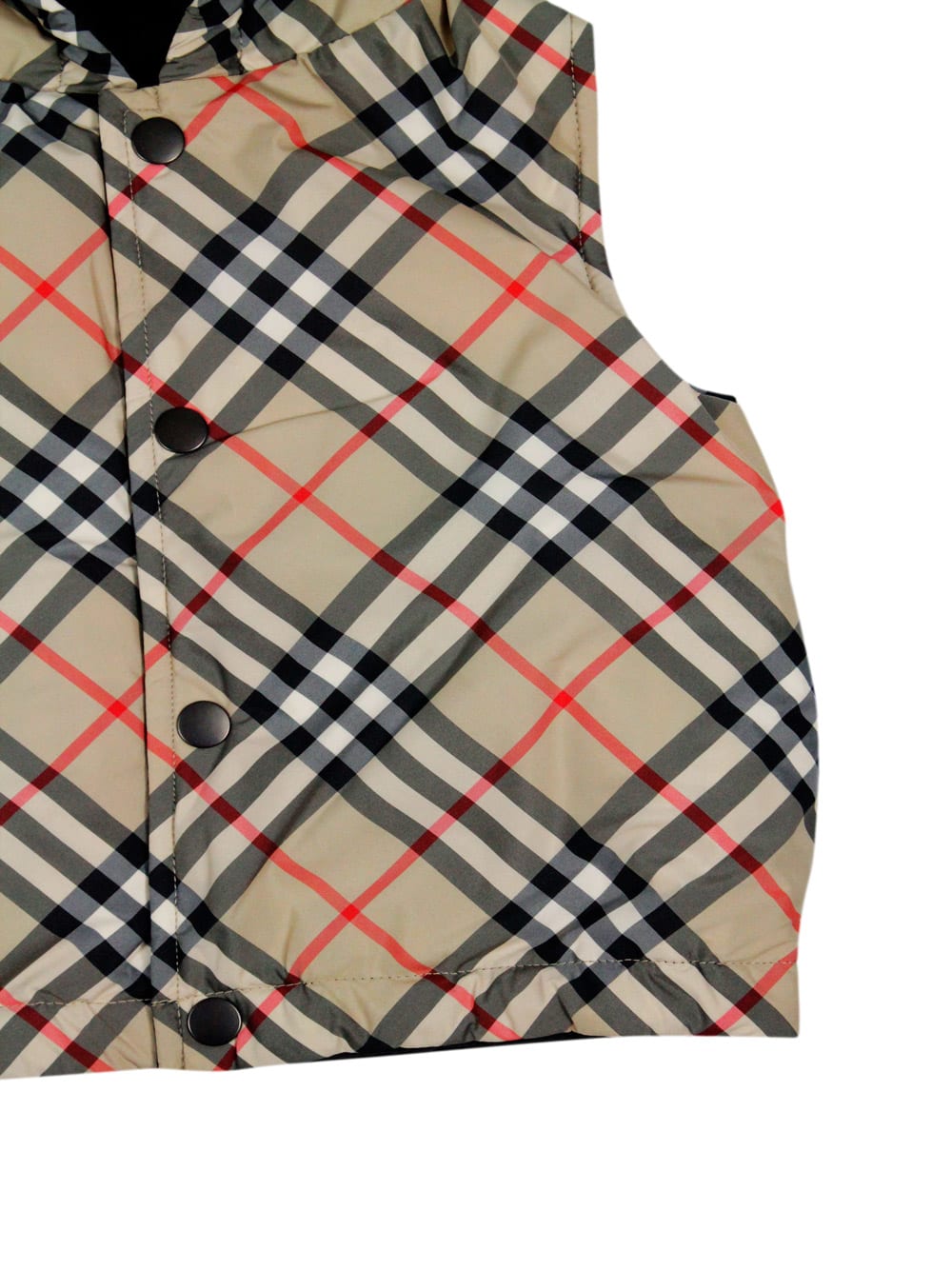 Burberry Reversible Vest With Check Pattern, With Solid Color Quilted Interior In Beige
