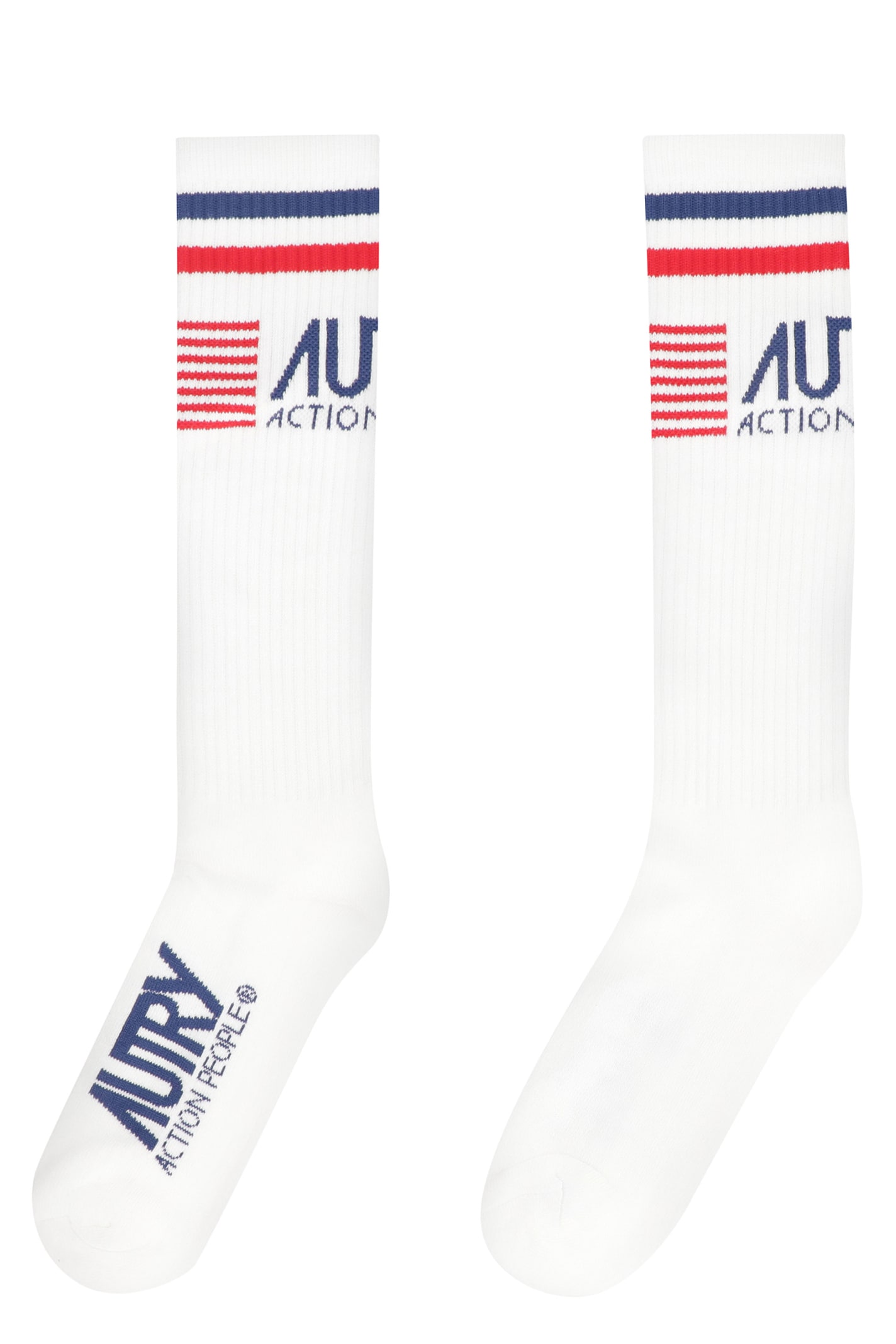 Shop Autry Logo Cotton Blend Socks In Wht Blue